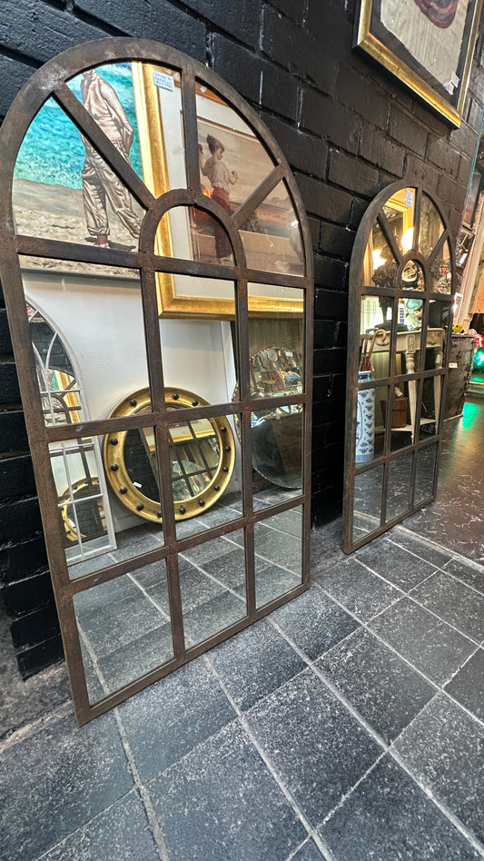 Vintage Industrial Wrought Iron Arched Window Mirror - 120cm x 65cm