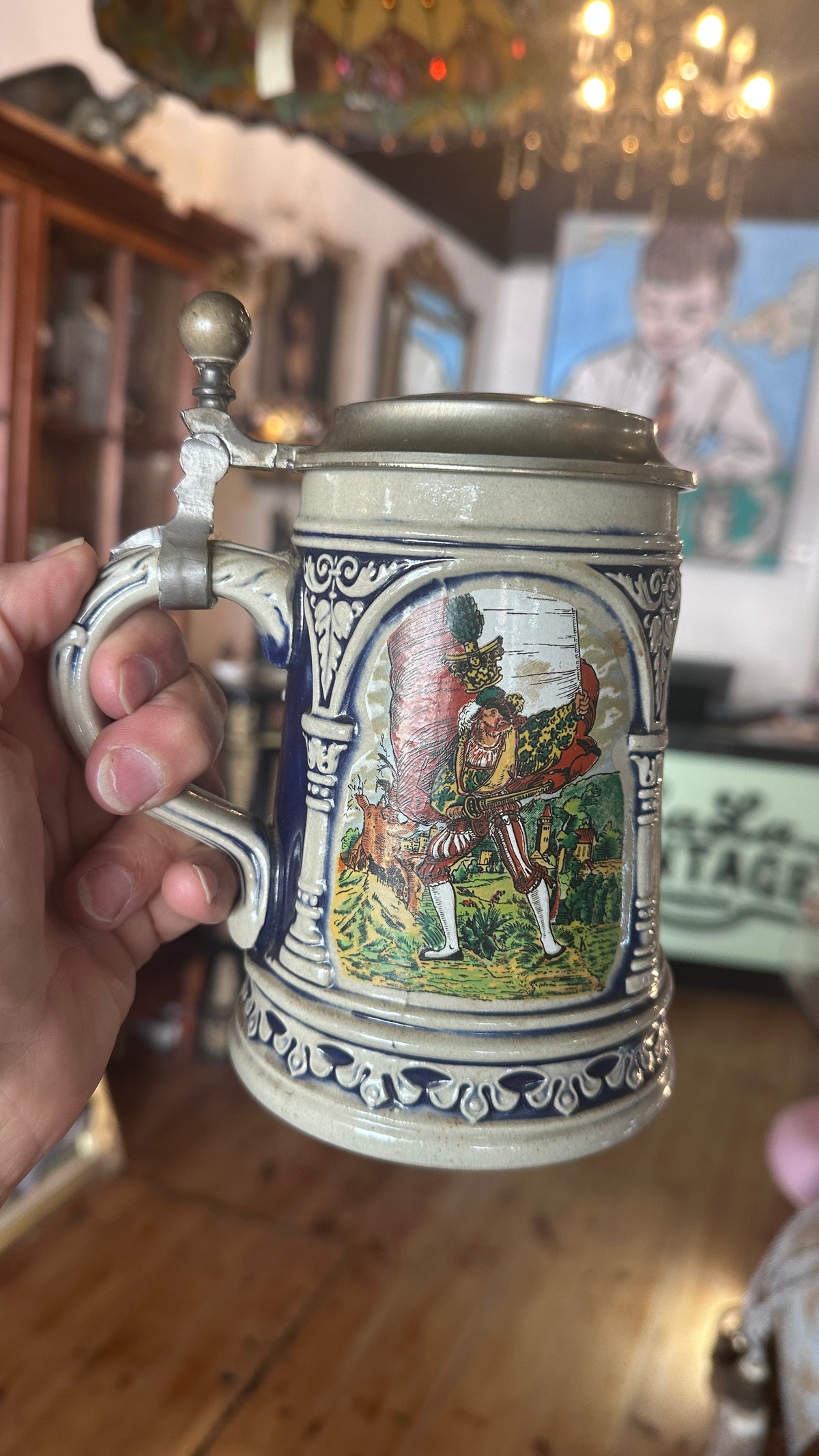Vintage Gerz West Germany 0.5L Ceramic Beer Stein with Pewter Lid