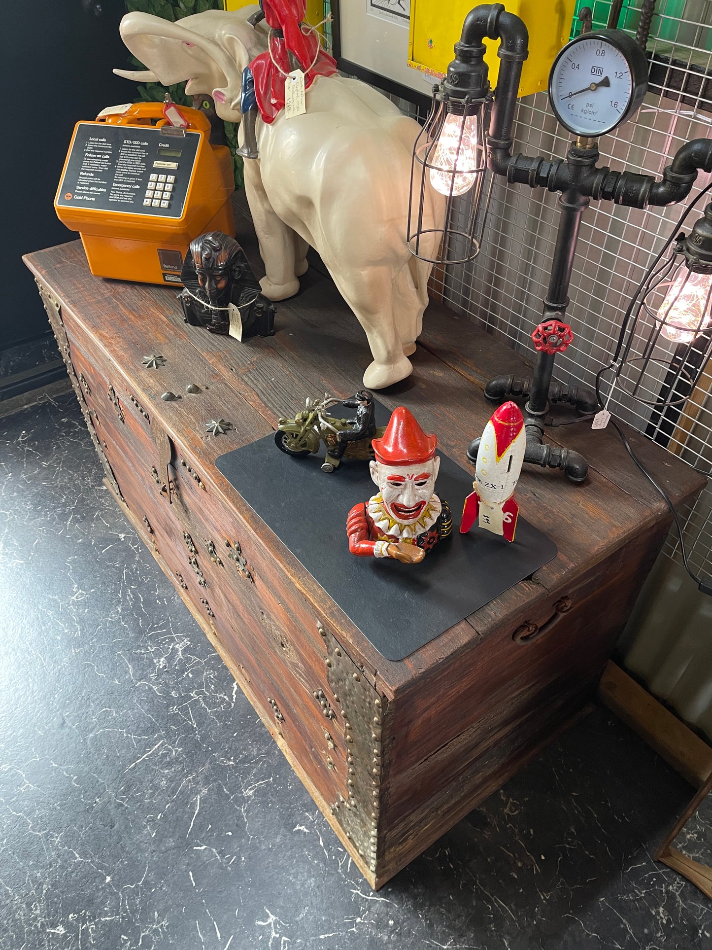 Massive Antique Rustic Treasure Chest Trunk – Handcrafted Wooden Storage with Metal Detailing