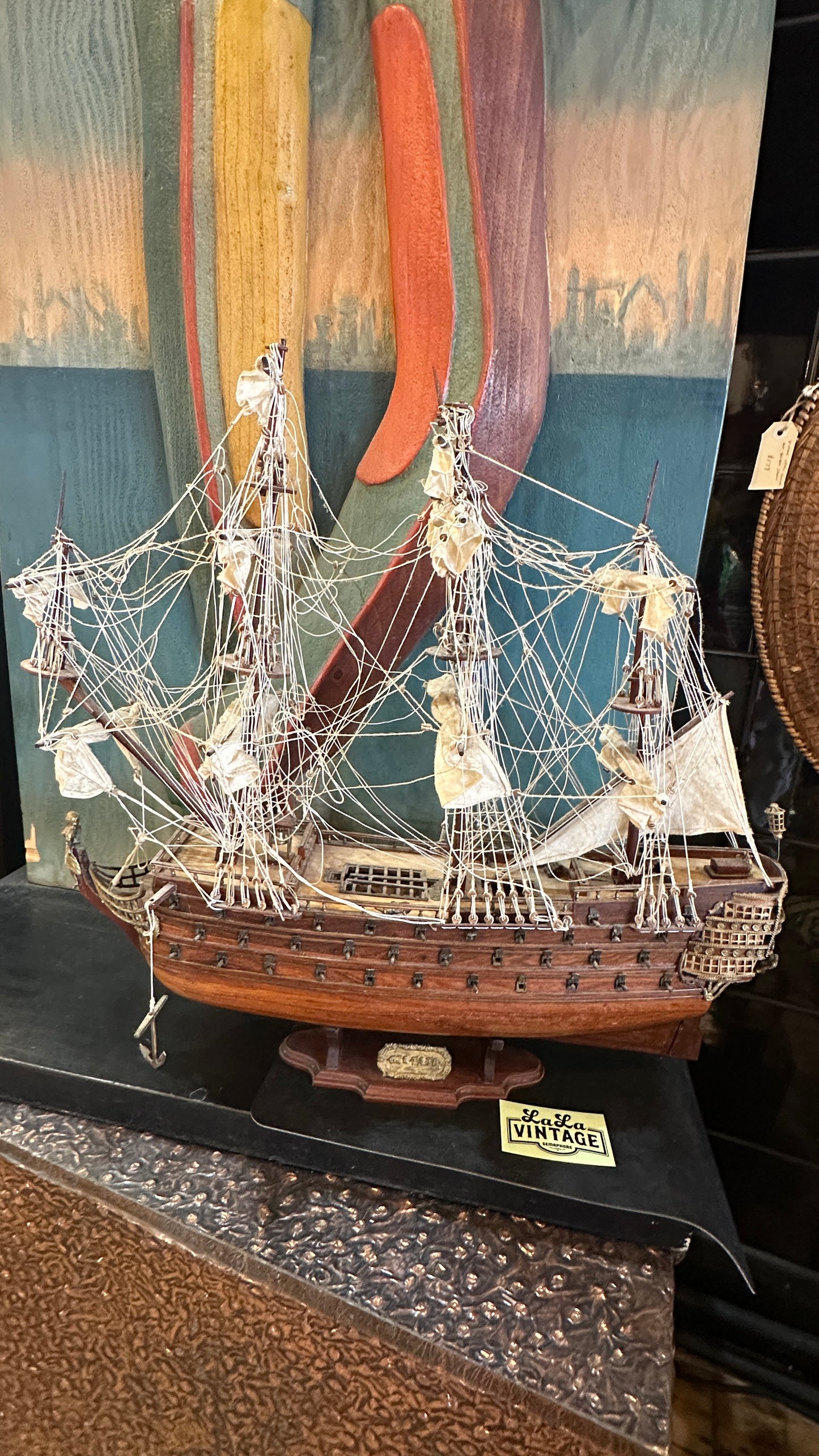 Ship ~. Wooden Model of a Historic 17th Century Warship, featuring intricate detail and craftsmanship