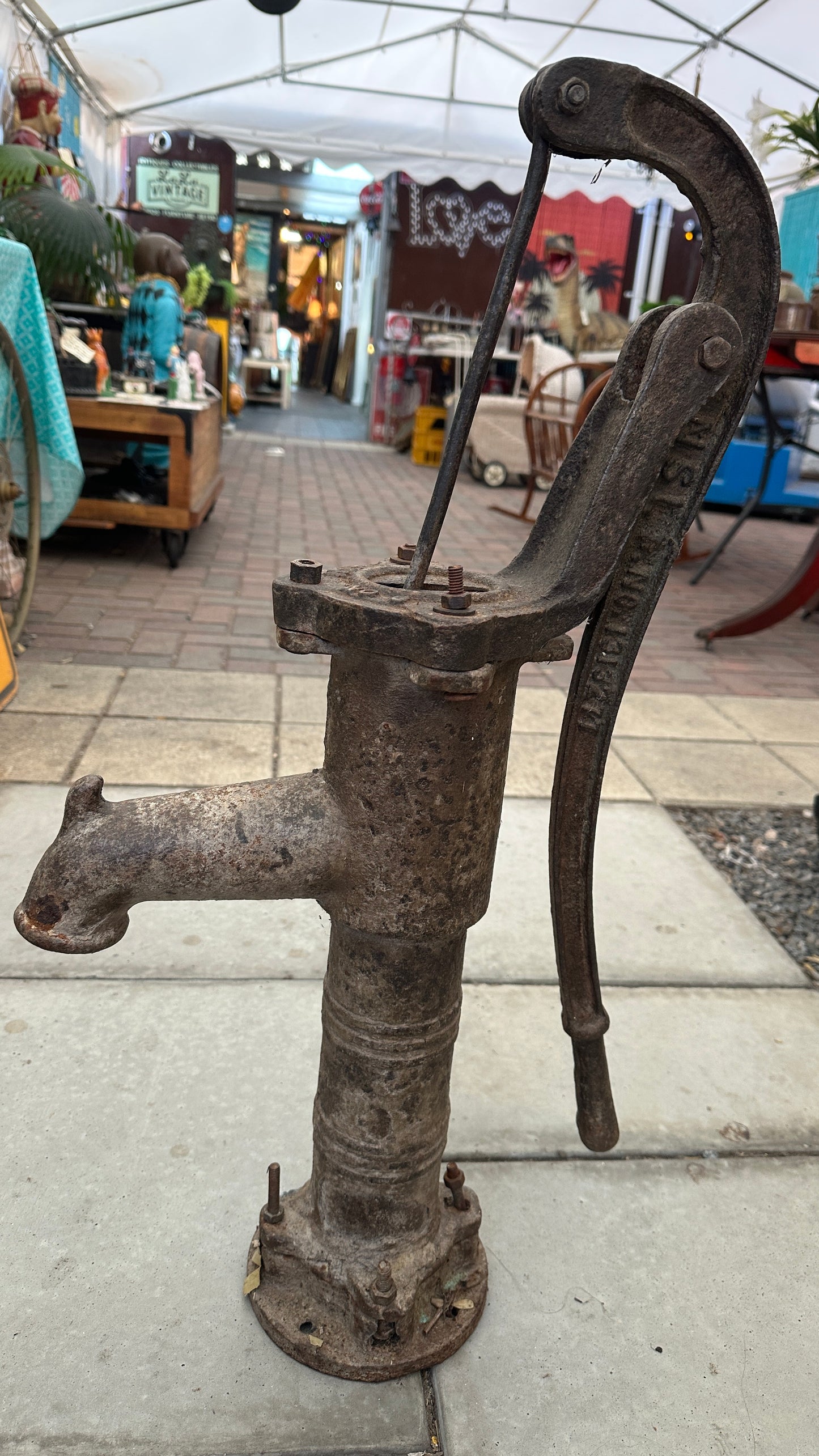 Cast iron hand water pump, approx: 74cm tall