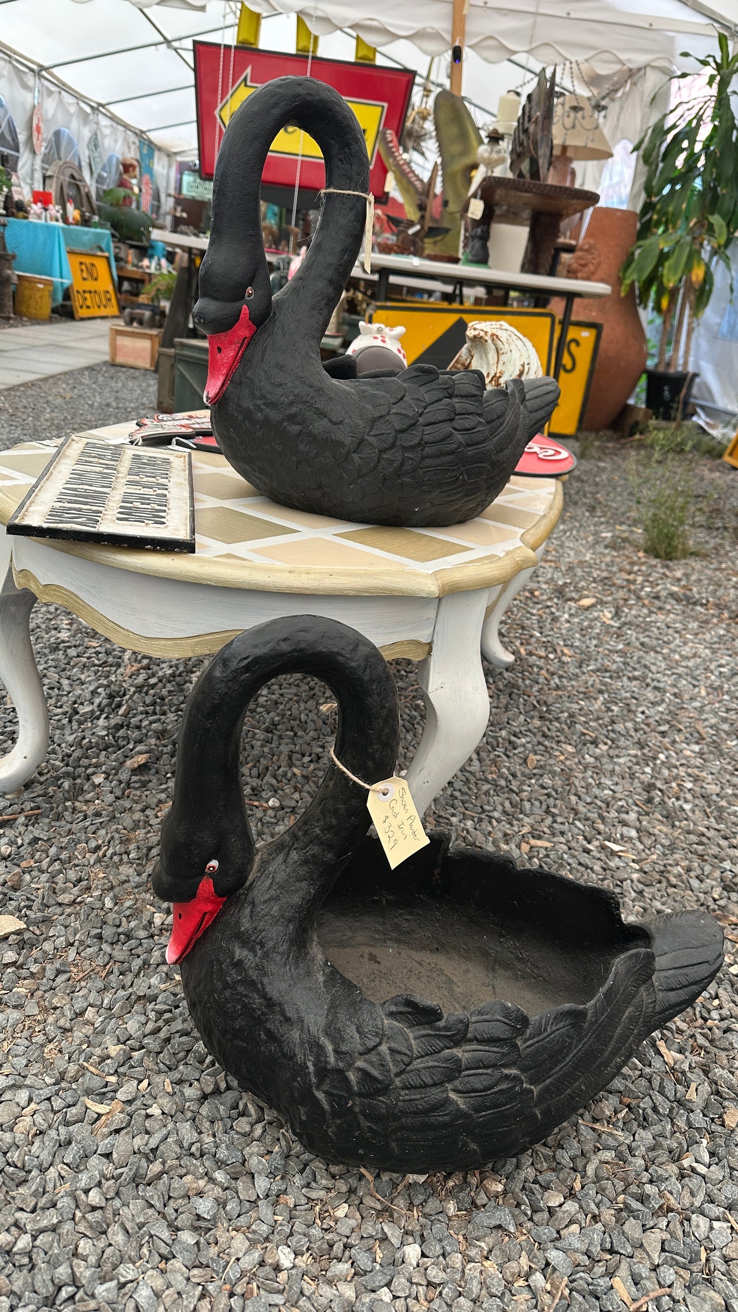 Black Cast Iron Swan Planter | Antique Style Garden Statue Urn