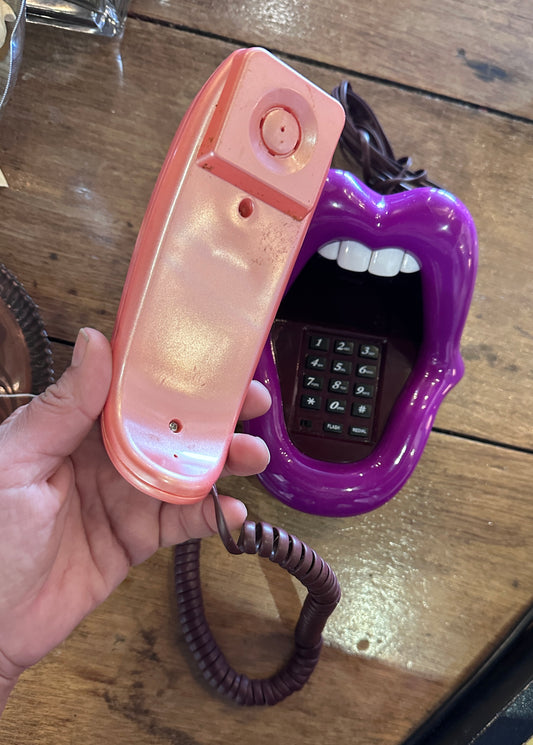 Vintage 90s Pop Art Purple Lip & Tongue Novelty Telephone - Retro Landline