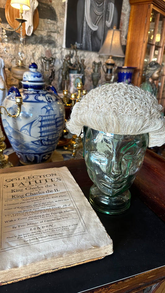 Antique English Barrister's Court Wig made from woven horsehair, by Ravenscroft