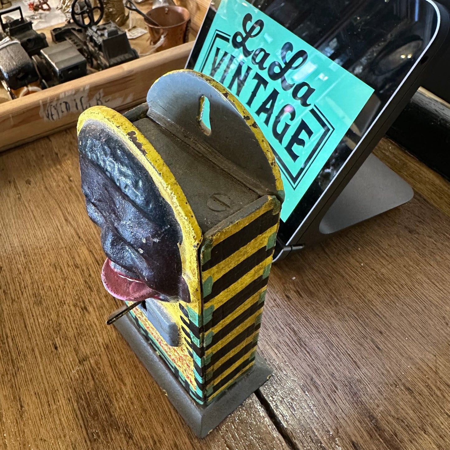 Black Americana Cast Iron Fortune Penny Saver Mechanical Bank