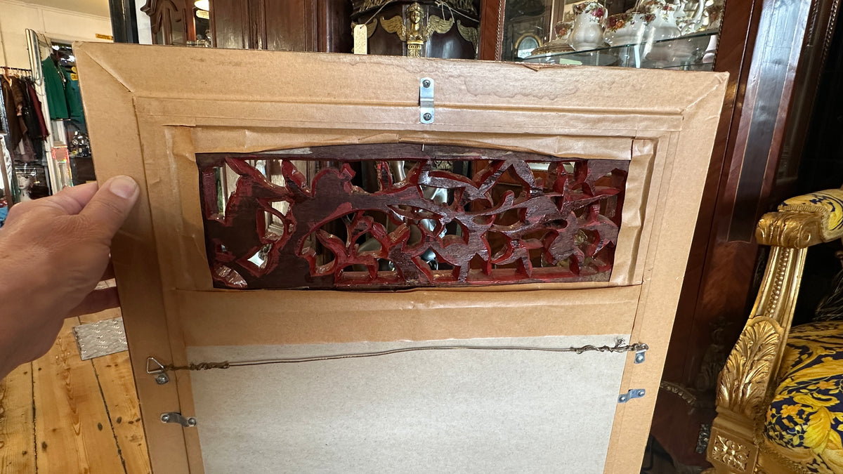 Asian style openwork carved gilt wall mirror, 81cm x 46cm