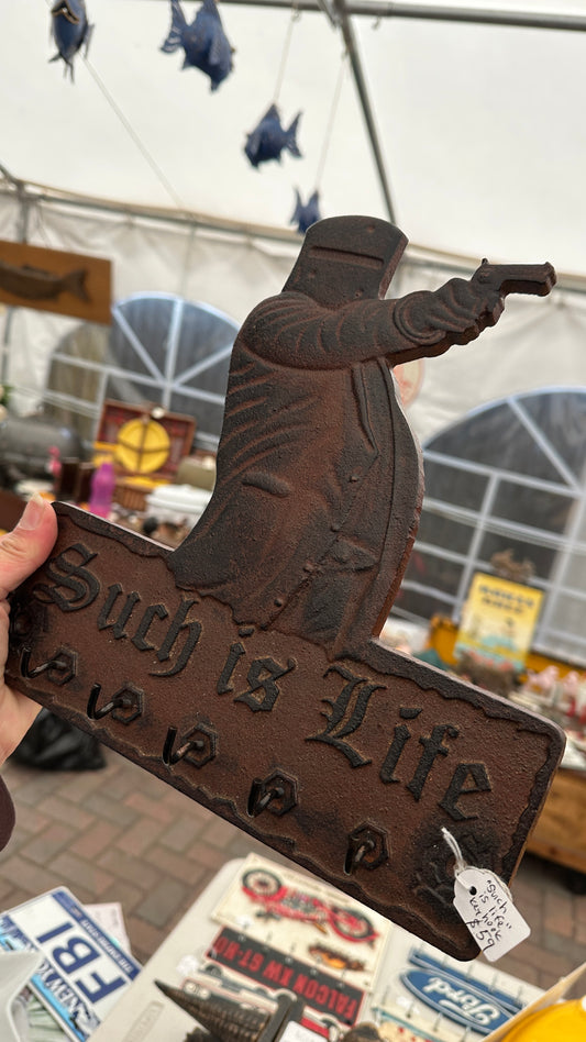 Vintage Style Cast Iron Ned Kelly Key Rack – "Such is Life" Wall Plaque & 5-Hook Key Holder