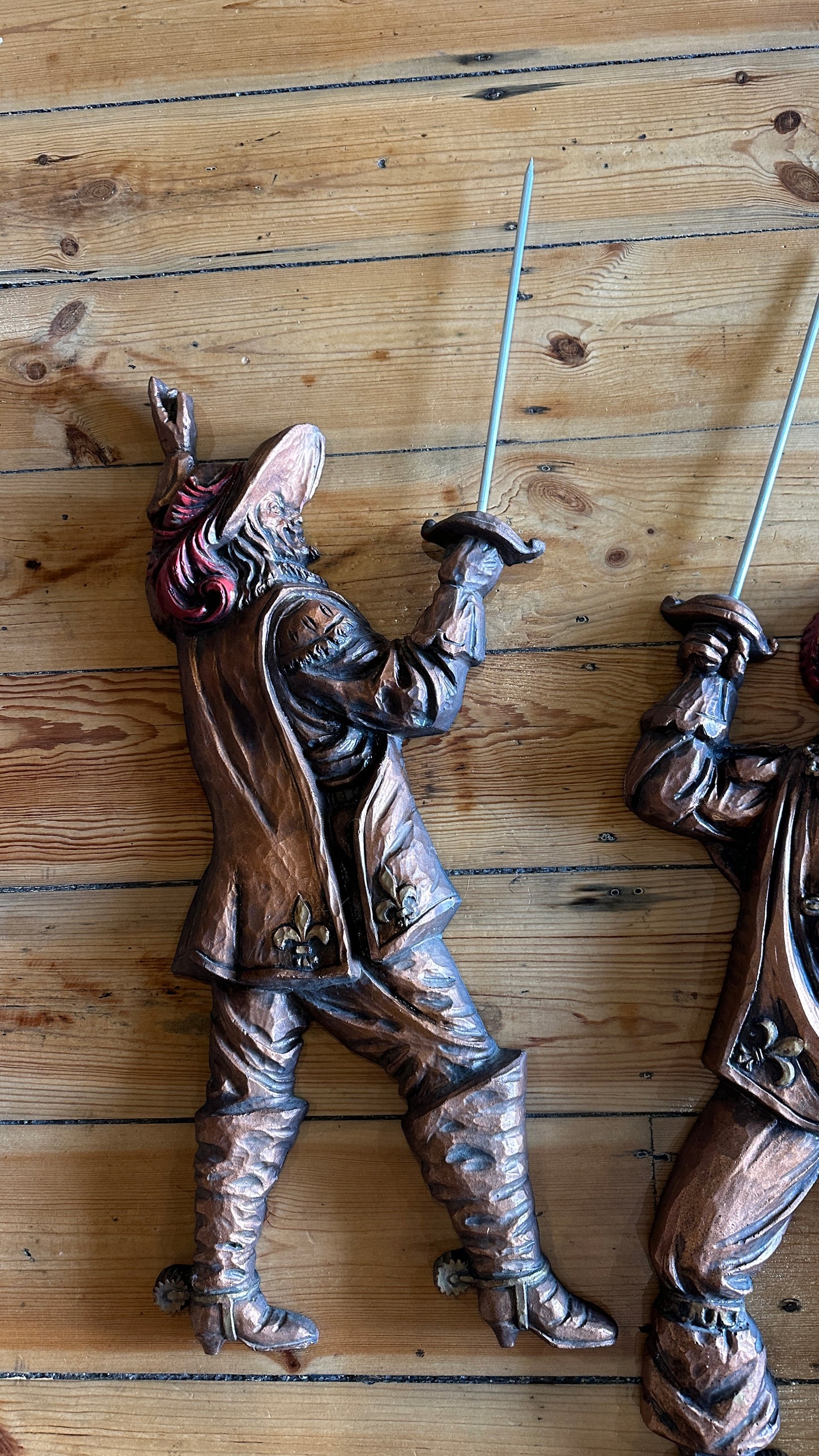 Vintage Three Musketeers, solid plaster 3D wall hangings