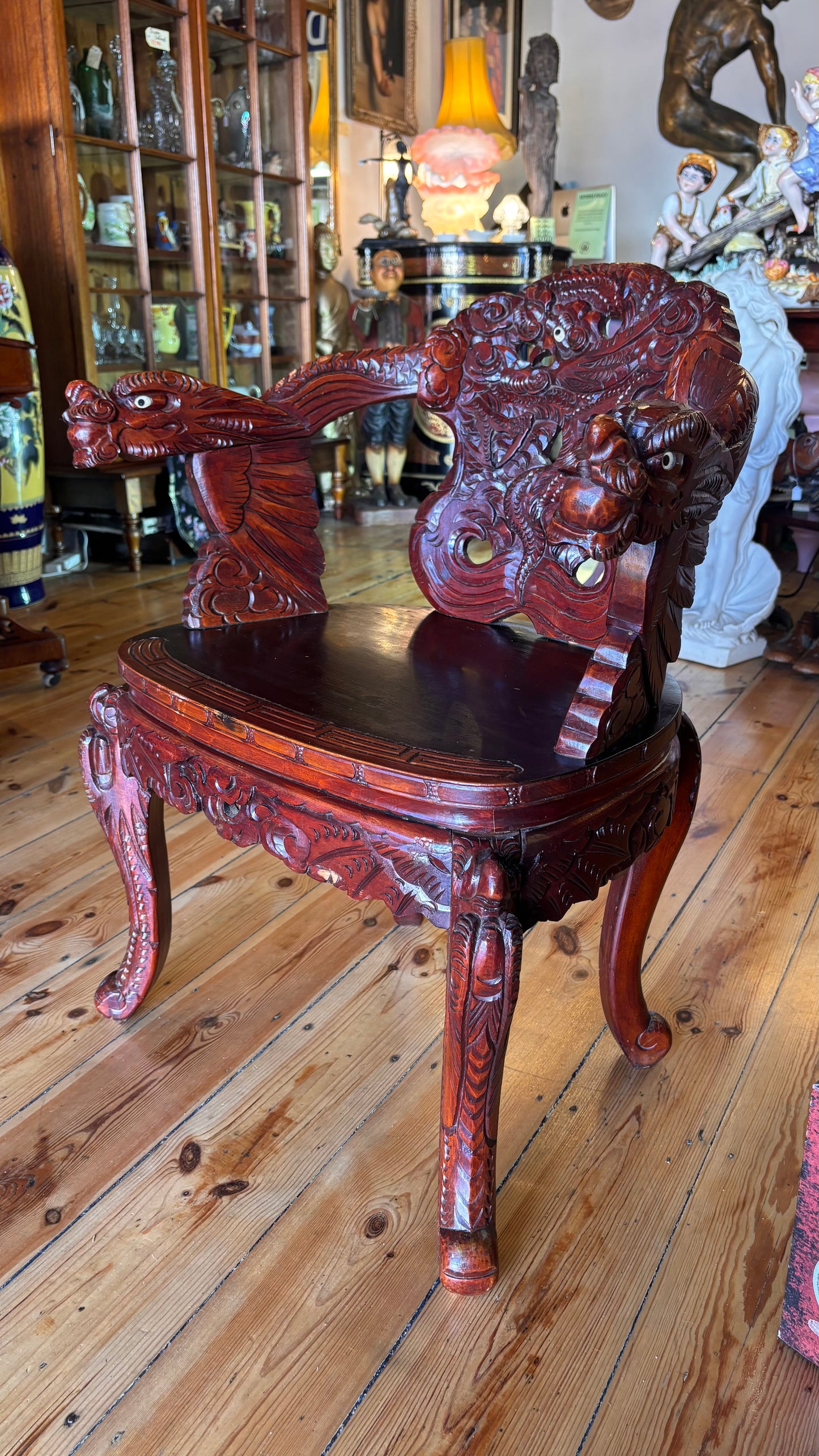 Antique Chinese Carved Dragon Throne Chair | Hand-Carved Hardwood Armchair