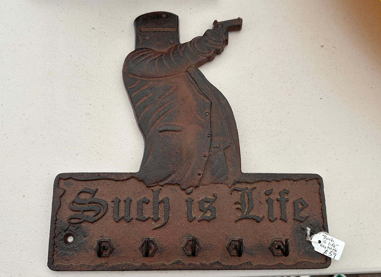 Vintage Style Cast Iron Ned Kelly Key Rack – "Such is Life" Wall Plaque & 5-Hook Key Holder