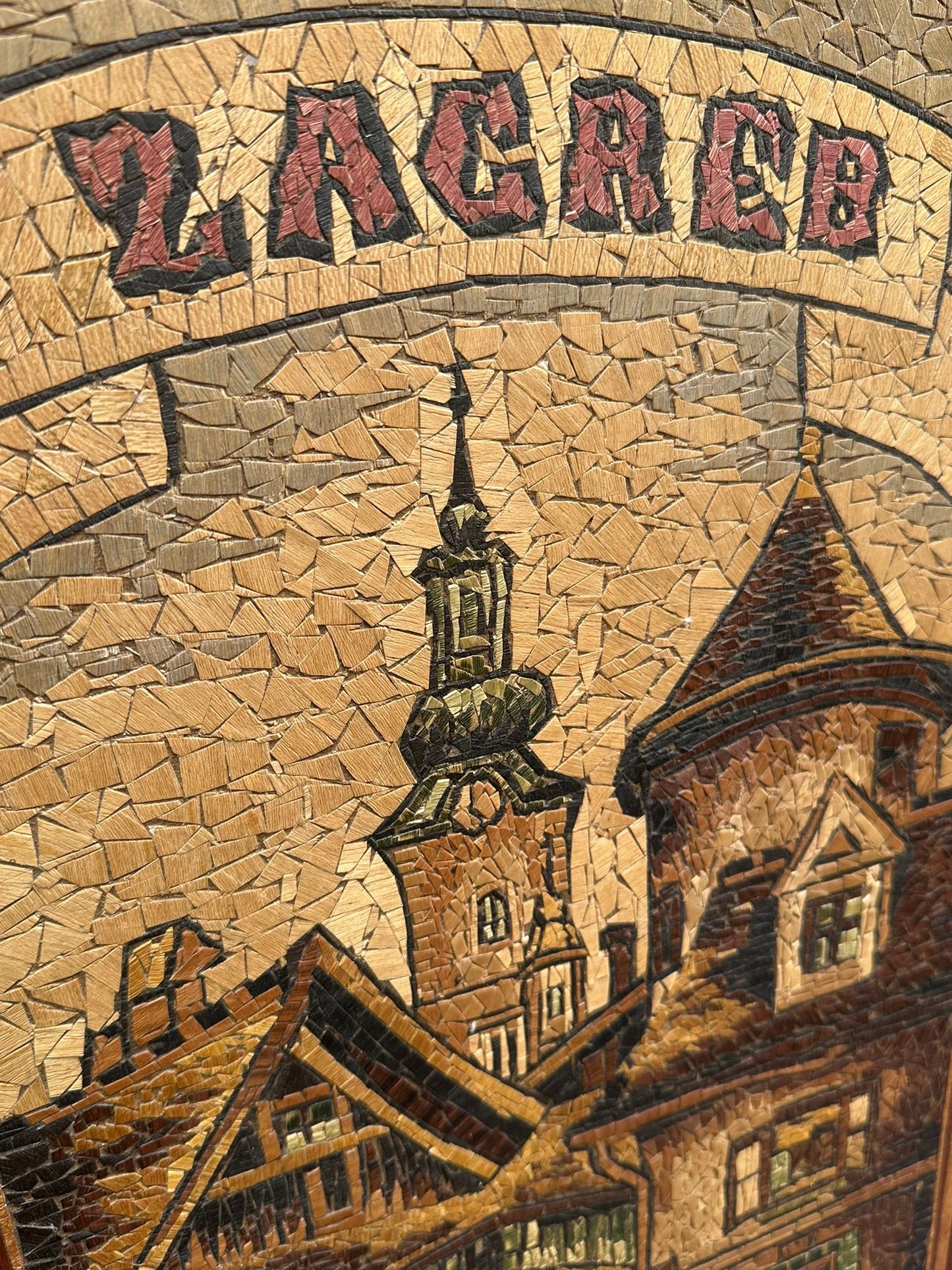 Vintage Zagreb hand crafted wood mosaic wall art