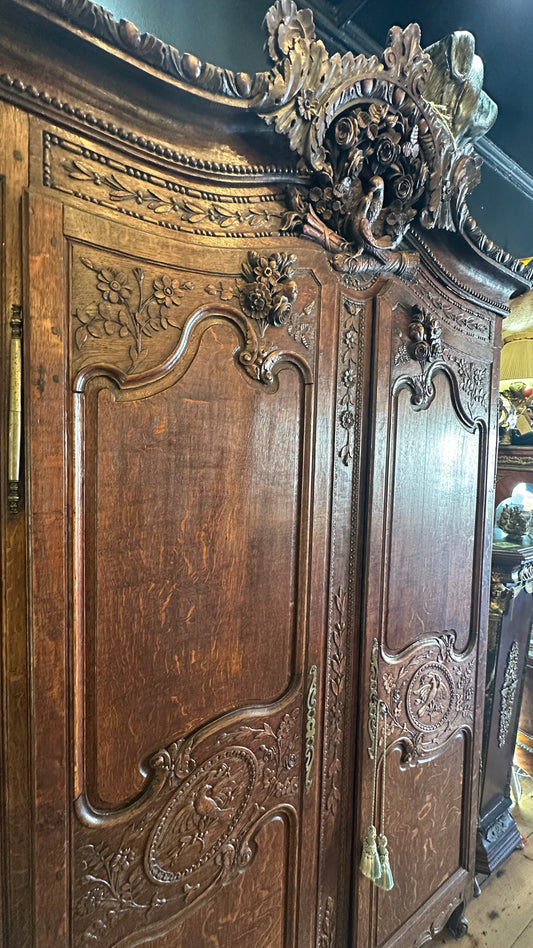 Exceptional 19th Century French Normandy Carved Oak Armoire