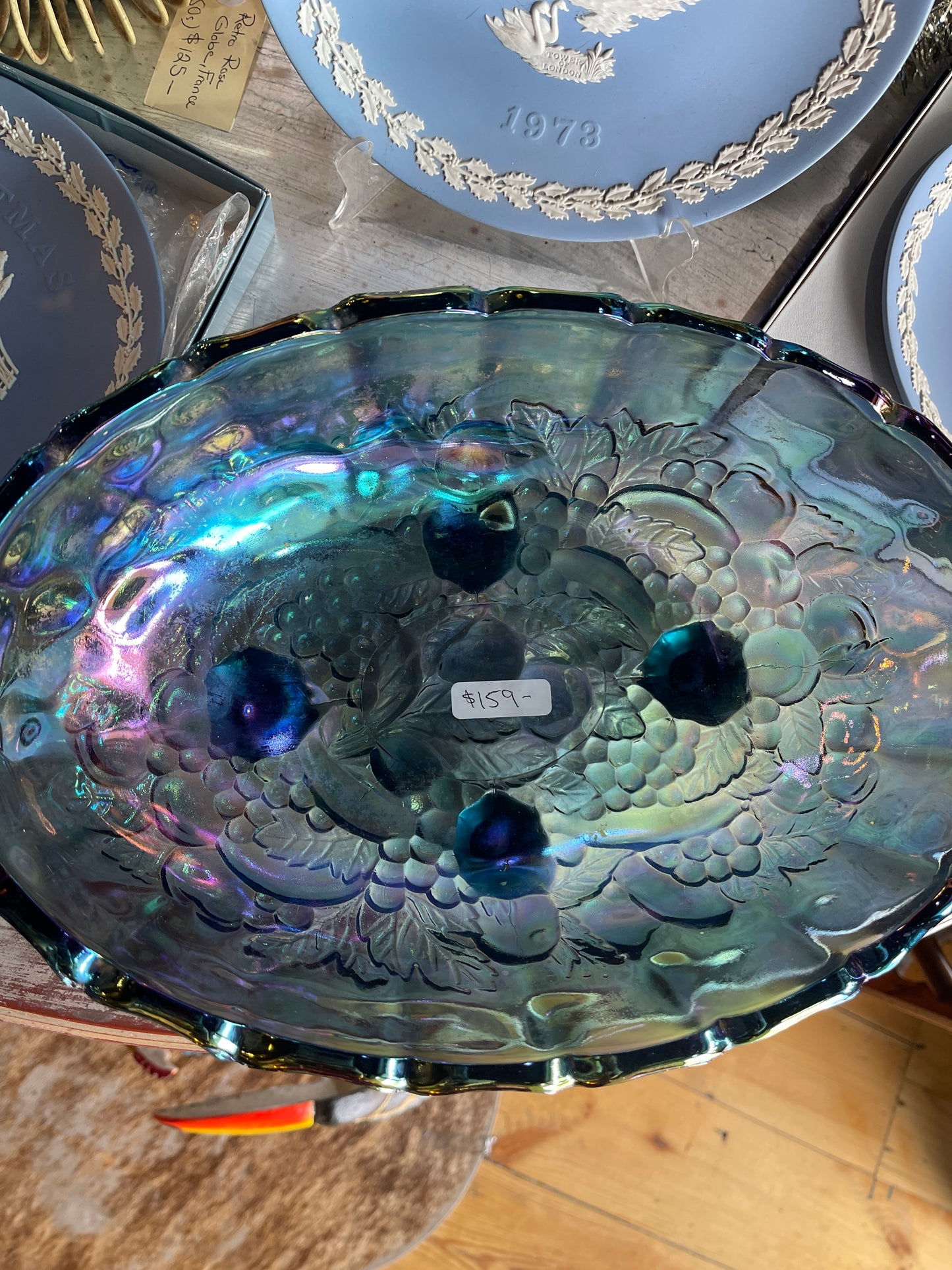 Carnival Glass Footed Fruit Bowl - 1970s Indiana