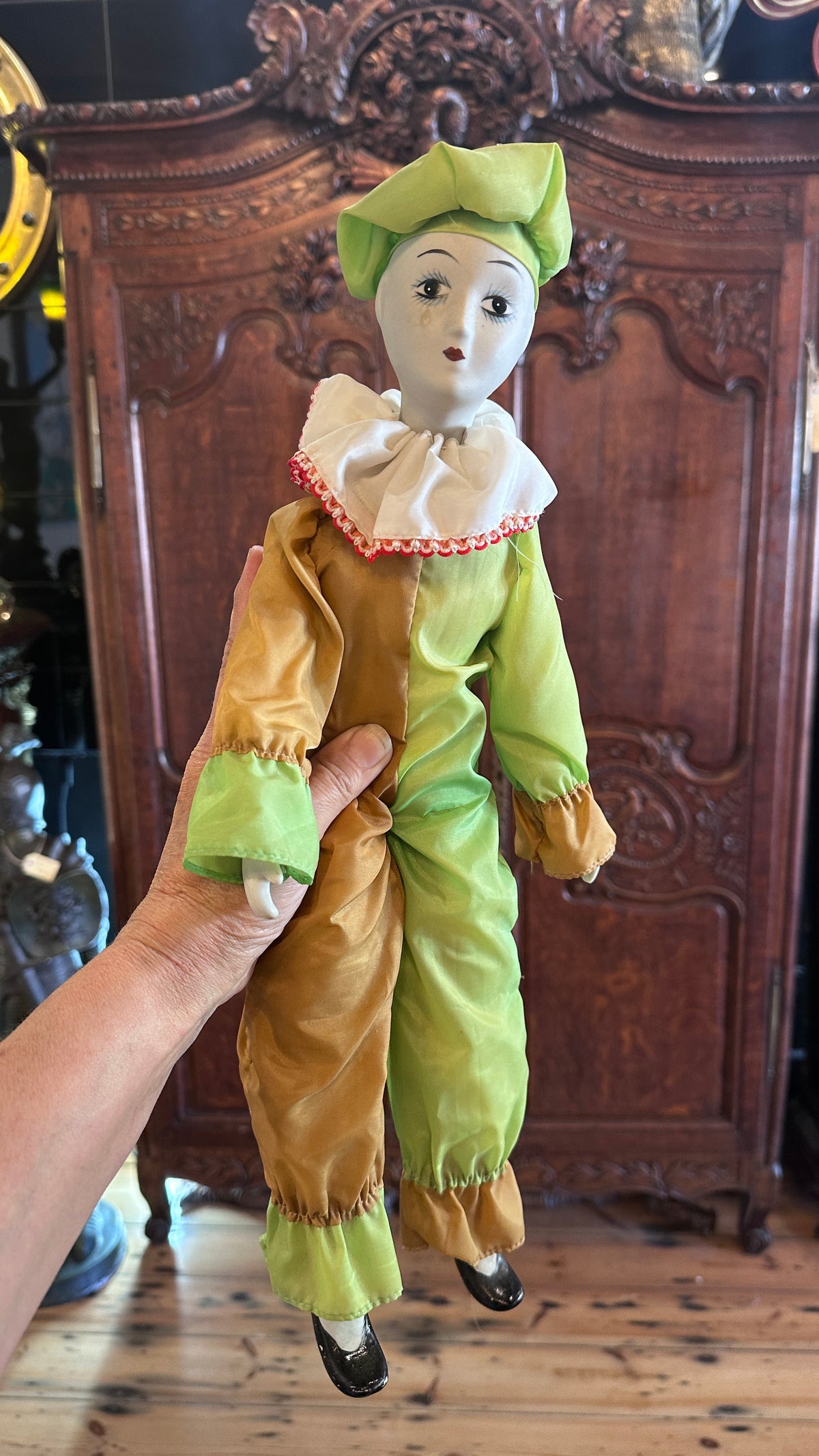 Vintage Porcelain Pierrot Harlequin Doll