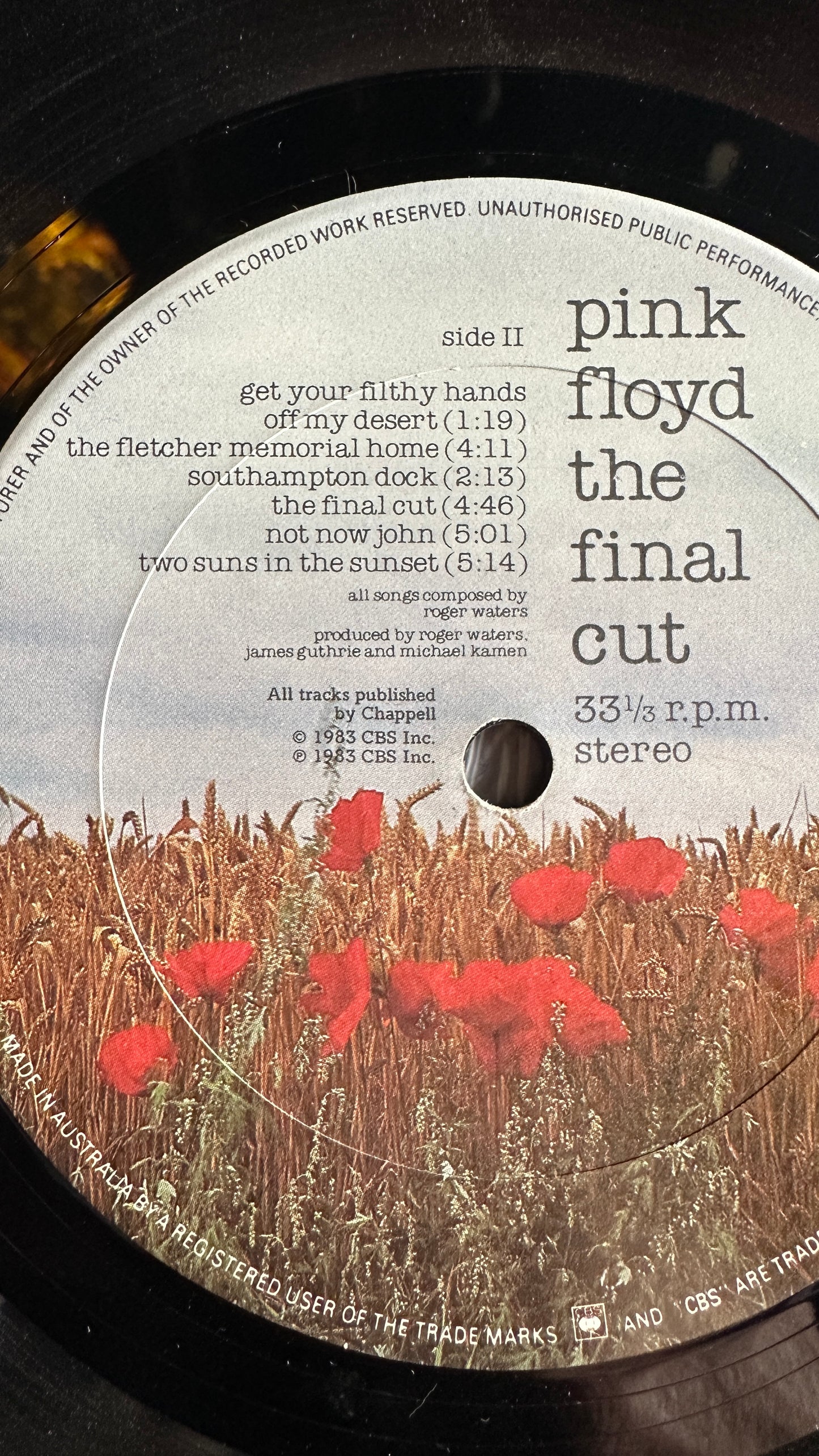 Original 1983 Australian vinyl press of Pink Floyd’s The Final Cut
