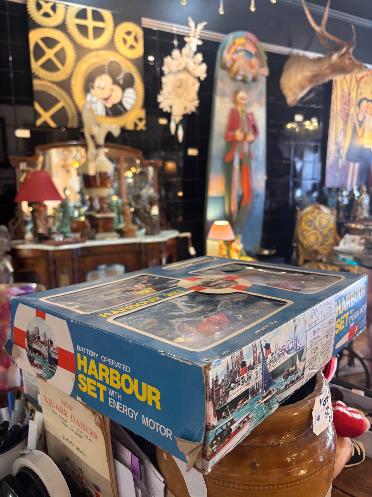 Vintage 1960s Battery Operated Harbour Set with Energy Motor – Boxed Hong Kong Toy Boats