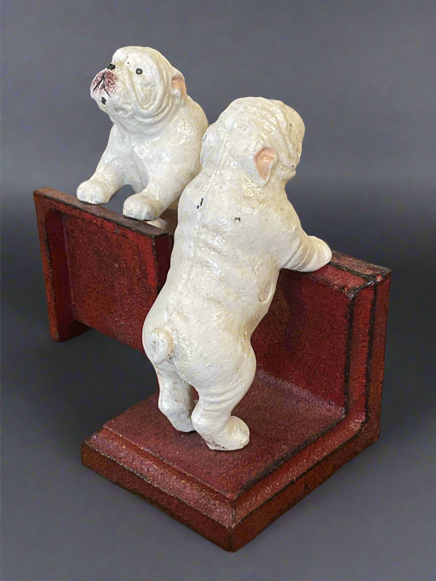 Cast Iron White Bulldog Bookends