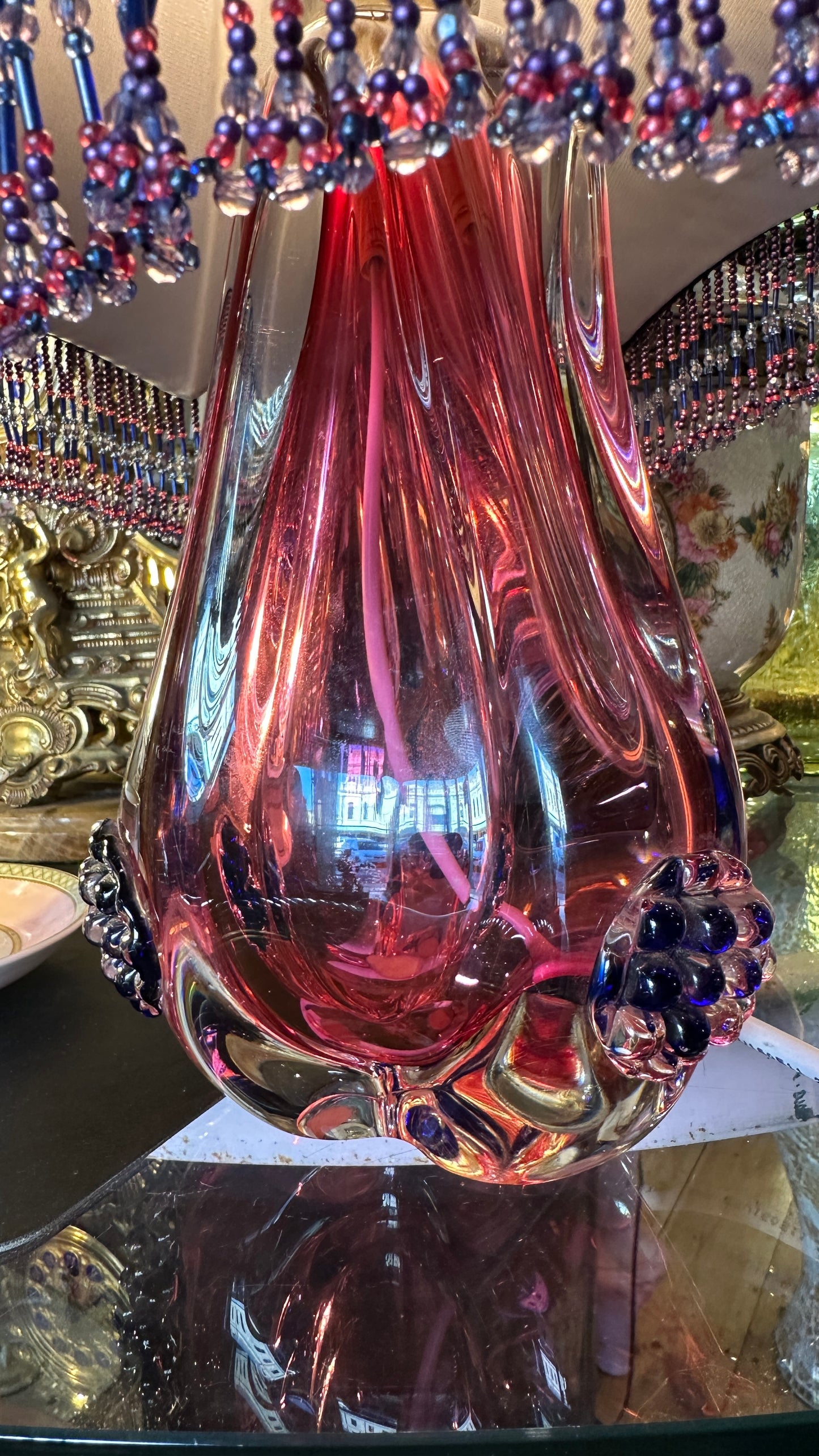 Murano Art Glass Lamp with Beautiful Beaded Shade