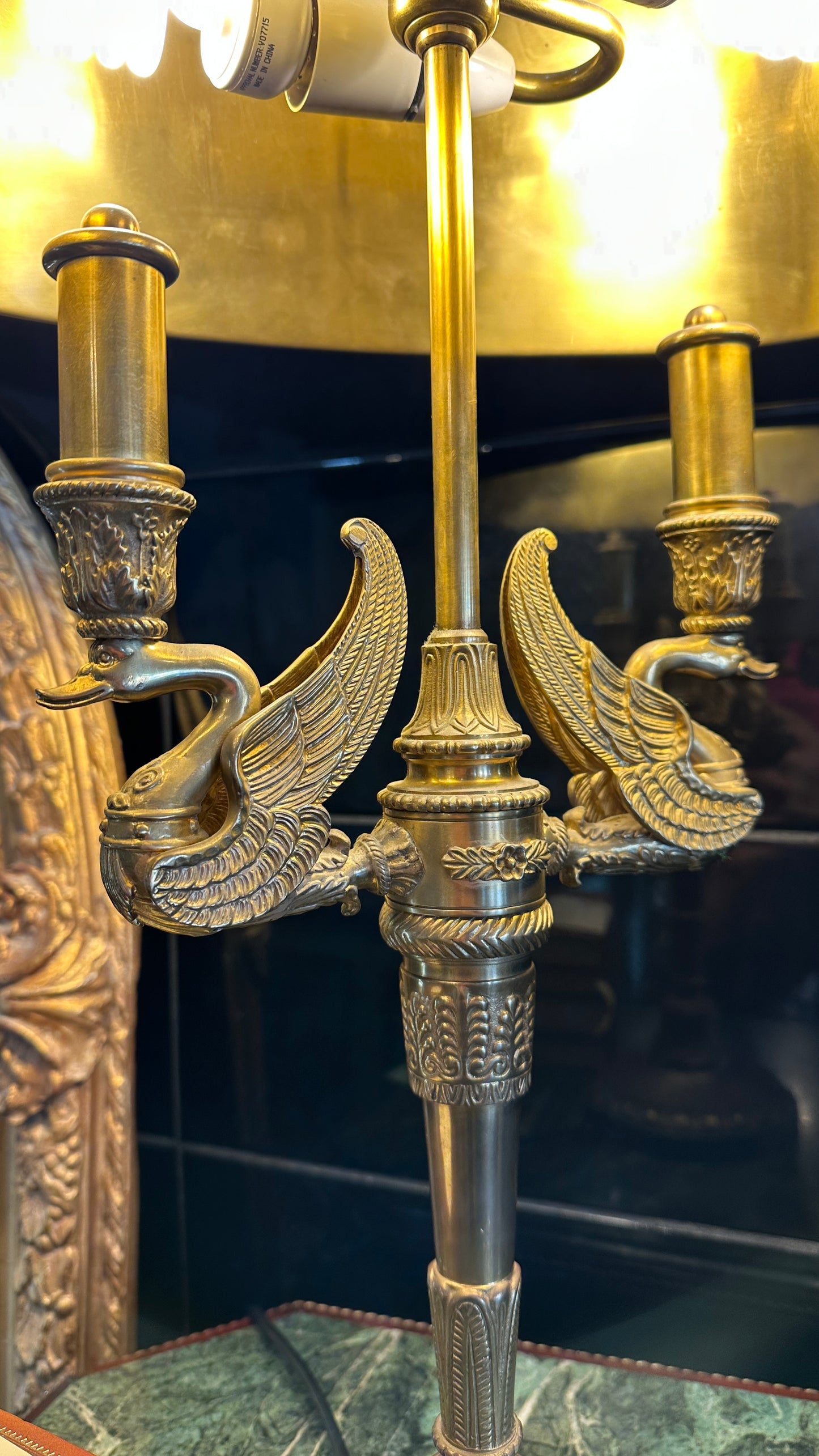 French Empire Style Double Swan Bouillotte Table Lamp