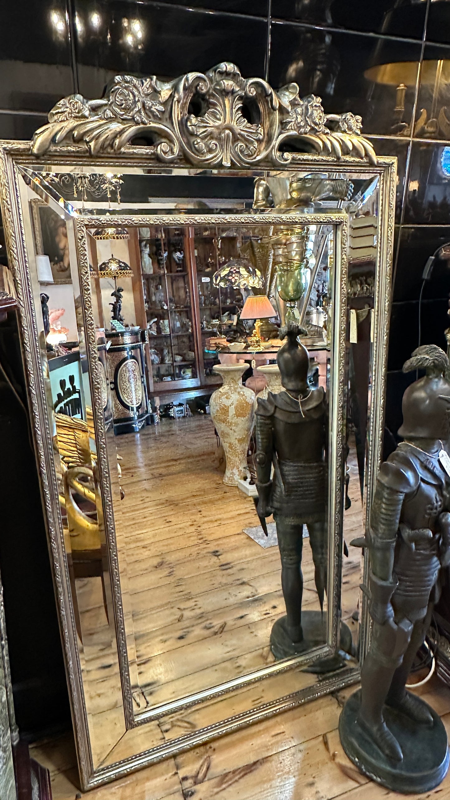 Ornate champagne gilt framed floor mirror