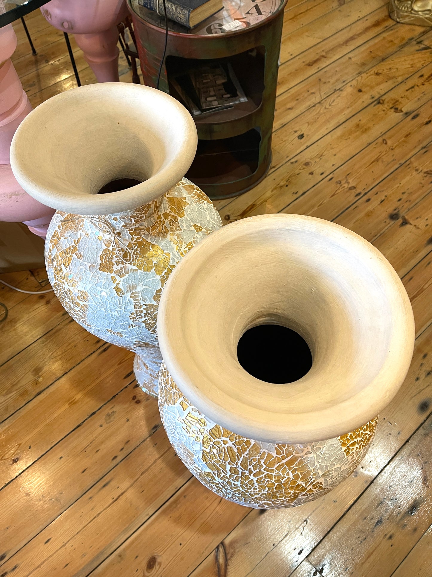 Large Gold & White Mosaic Vases – Statement Decorative Pieces (Priced Individually)