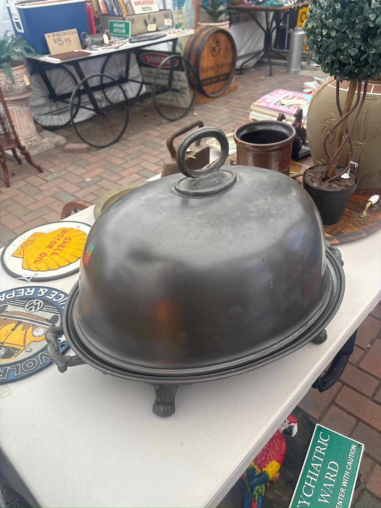 Antique large pewter meat dome or food cloche, circa 1870-1900
