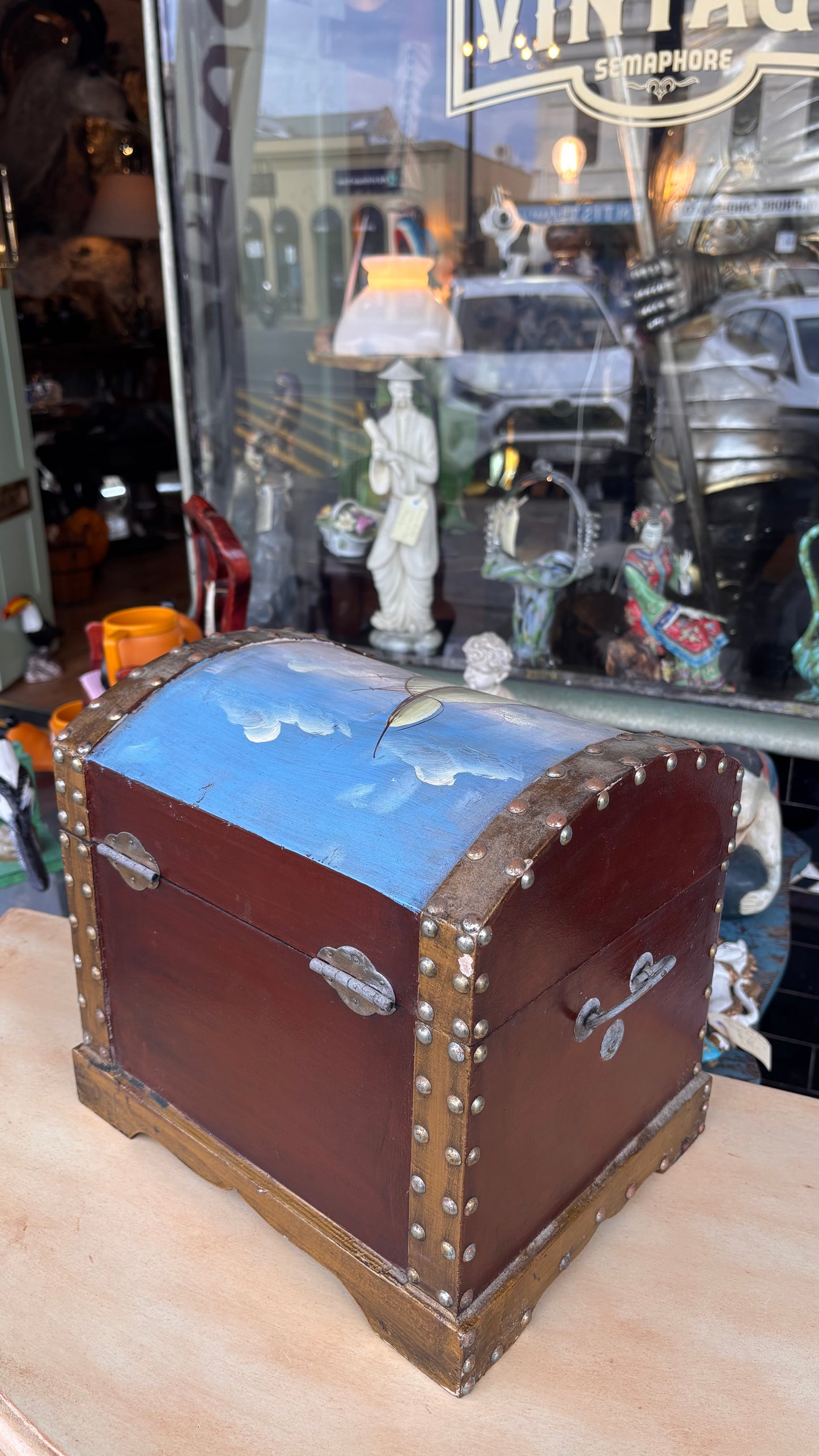 Mid-Century Hand-Painted Nautical Treasure Chest – Folk Art Style (c. 1960s–1980s)