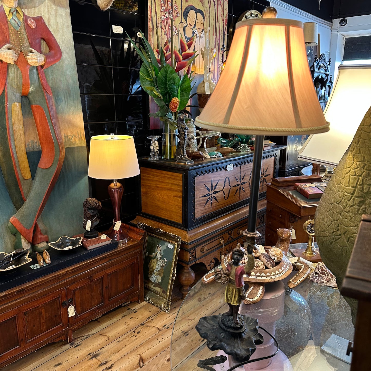 Vintage 1970s Blackamoor Lamp – Hand-Painted Resin/Plaster Figural Base, 78cm