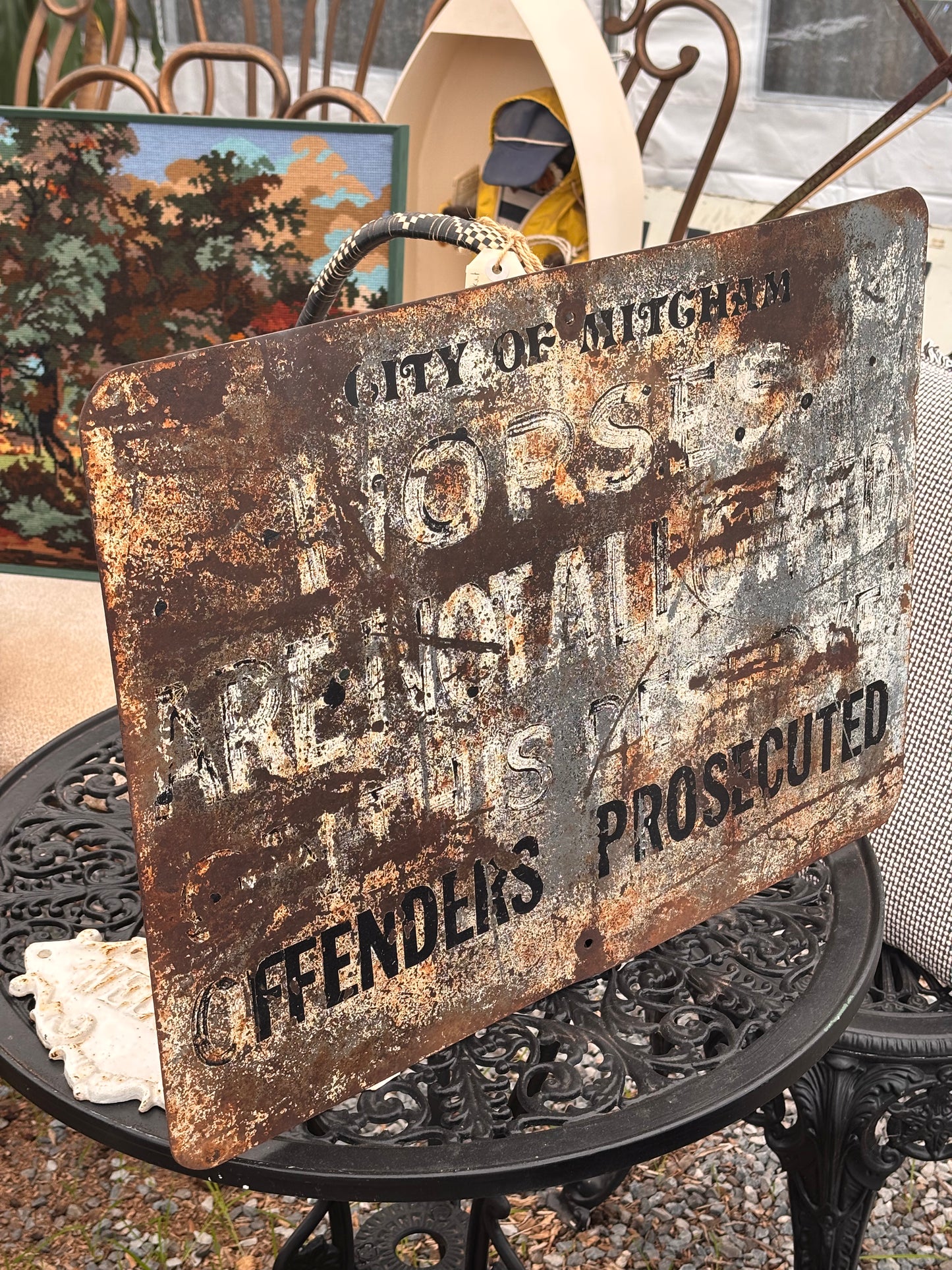 Early 20th Century City of Mitcham Horses Prohibited Sign – Rare South Australian Council Sign