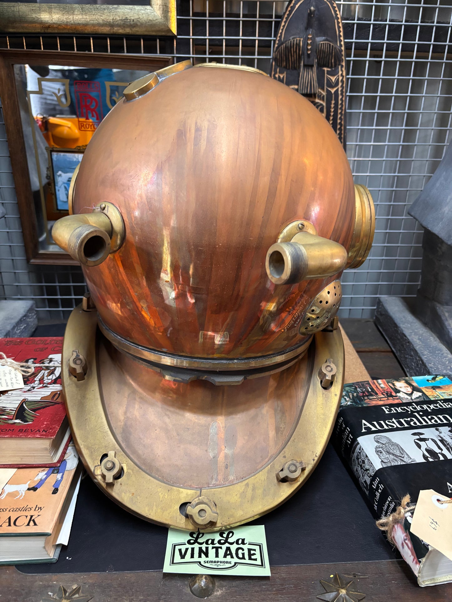 Vintage U.S. Navy Mark V Diving Helmet – Copper & Brass Maritime Display