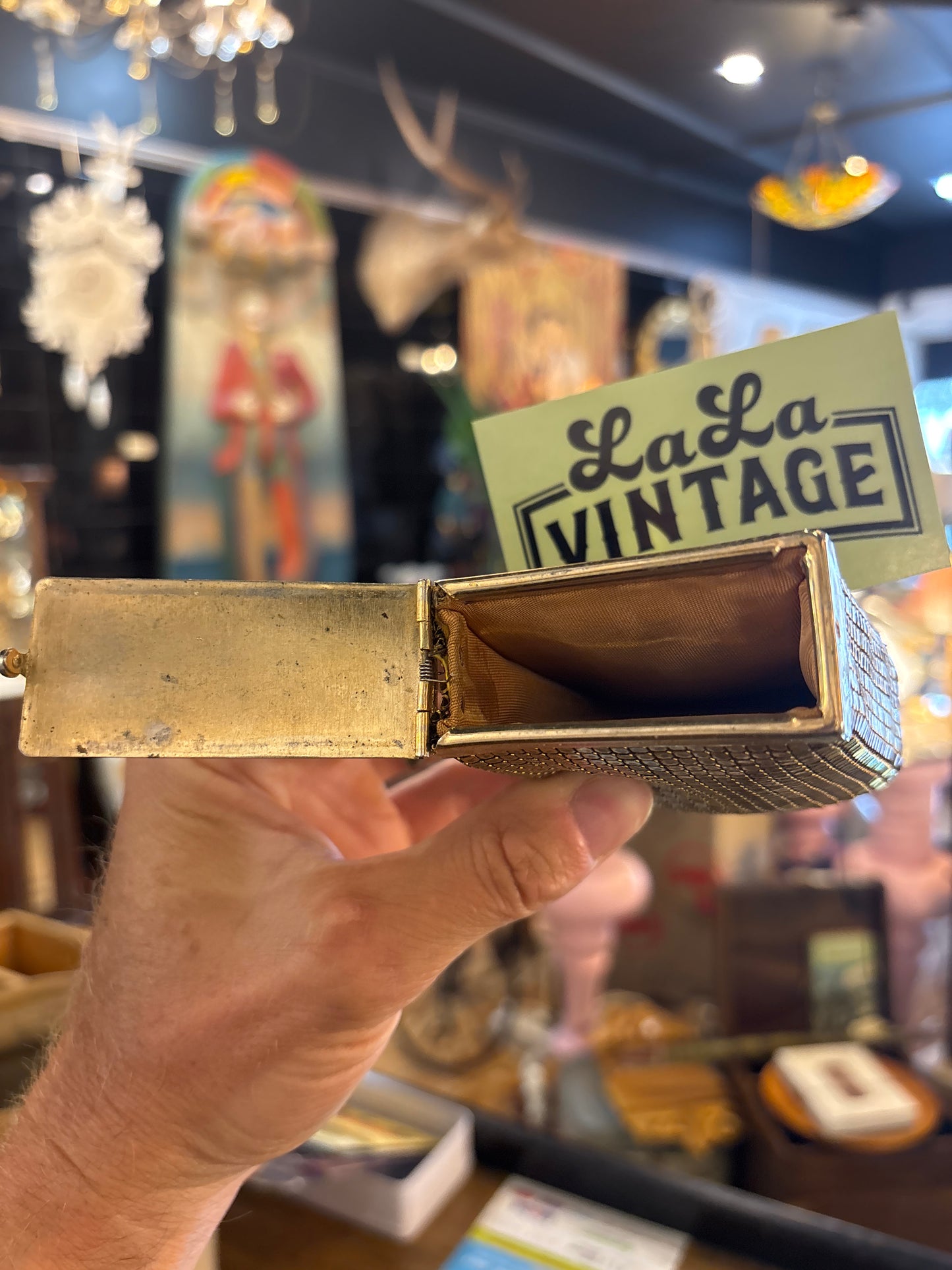 Vintage 1970s Gold Metal Mesh Cherie Minaudière / Cigarette Case – Glam Disco Collectible