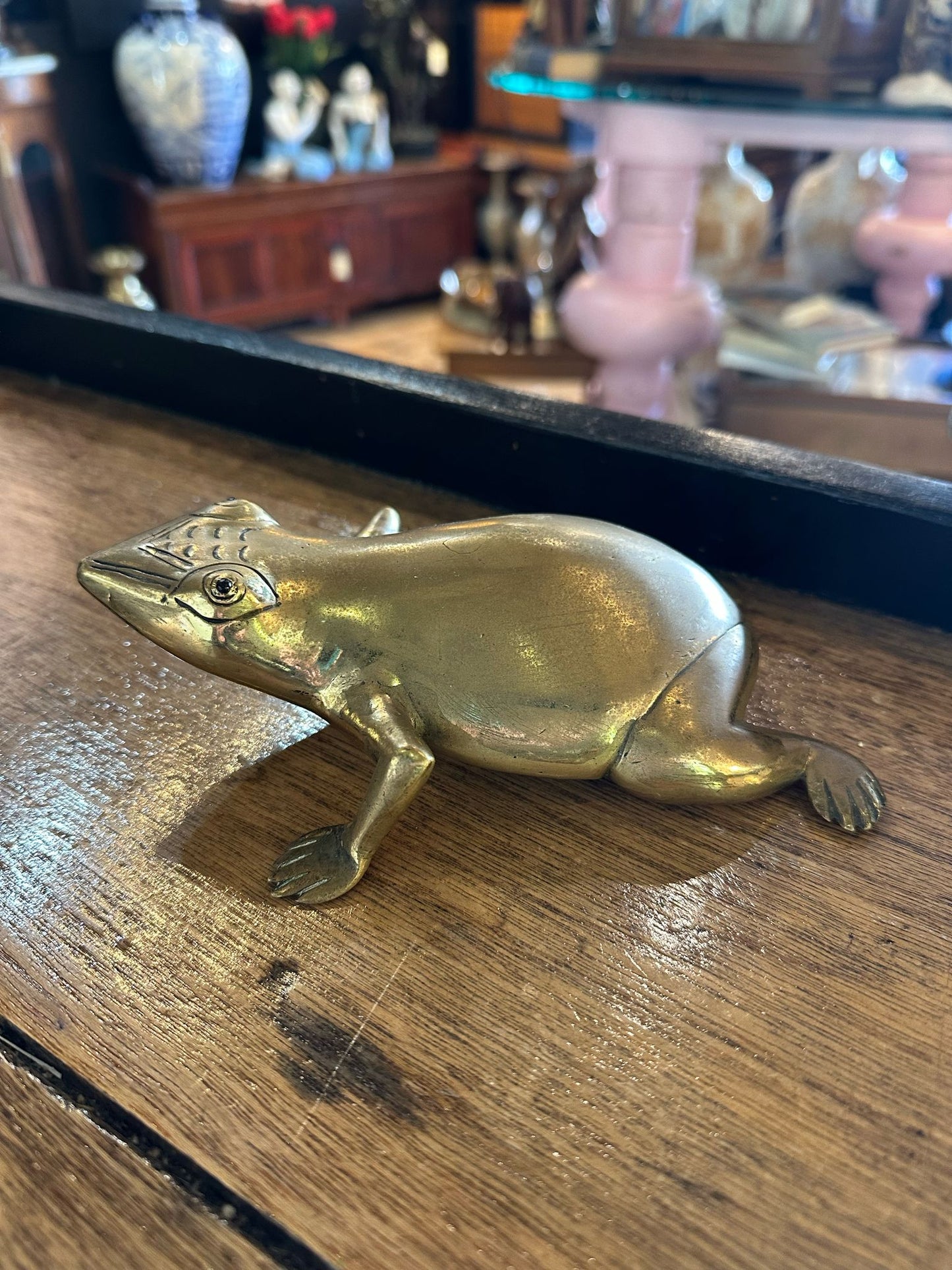 Large Solid Brass Frog