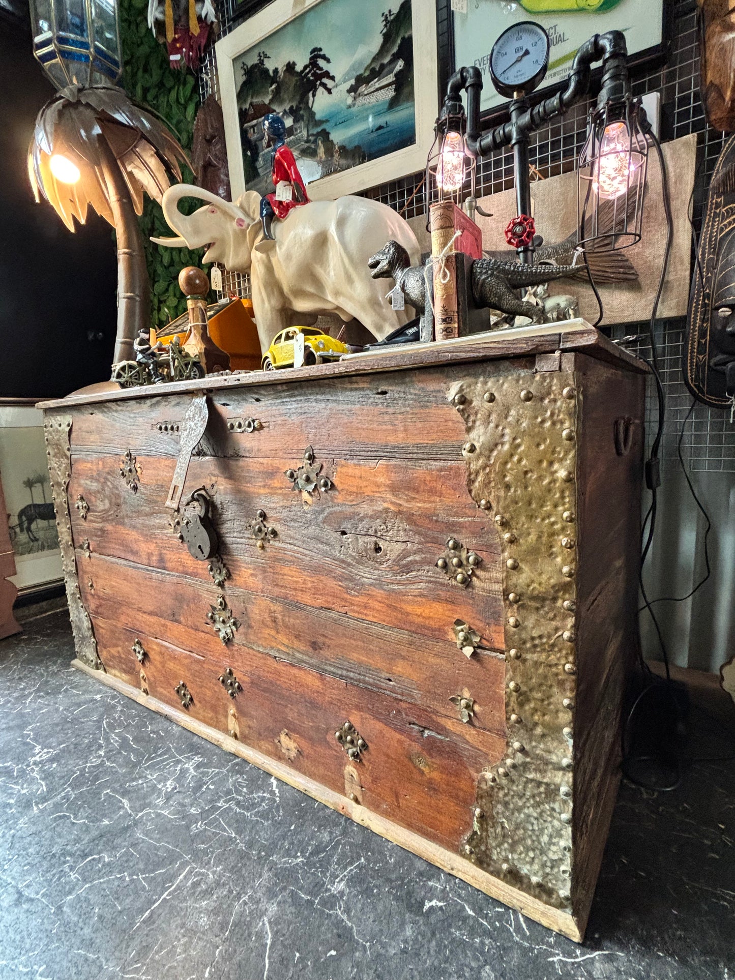 Treasure Chest Storage Trunk Ornate Handcrafted Wooden With Metal Decorations And Lock