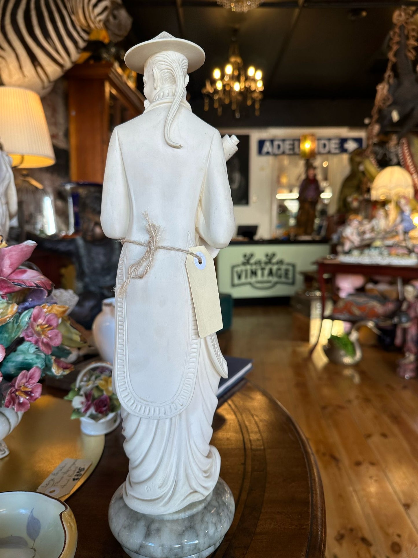 Statue White Oriental Figure Moulded Marble