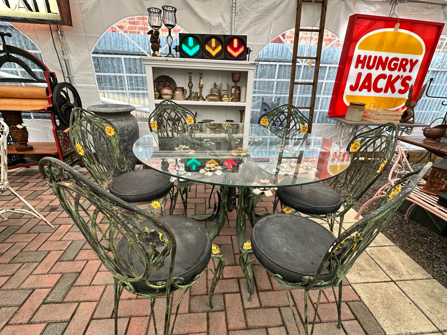 Wrought Iron Flower Outdoor Setting 7 Piece