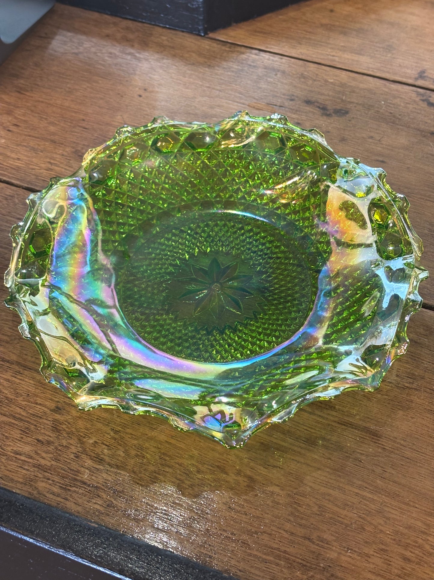 Vintage Carnival Glass Bowl Large Vivid Green