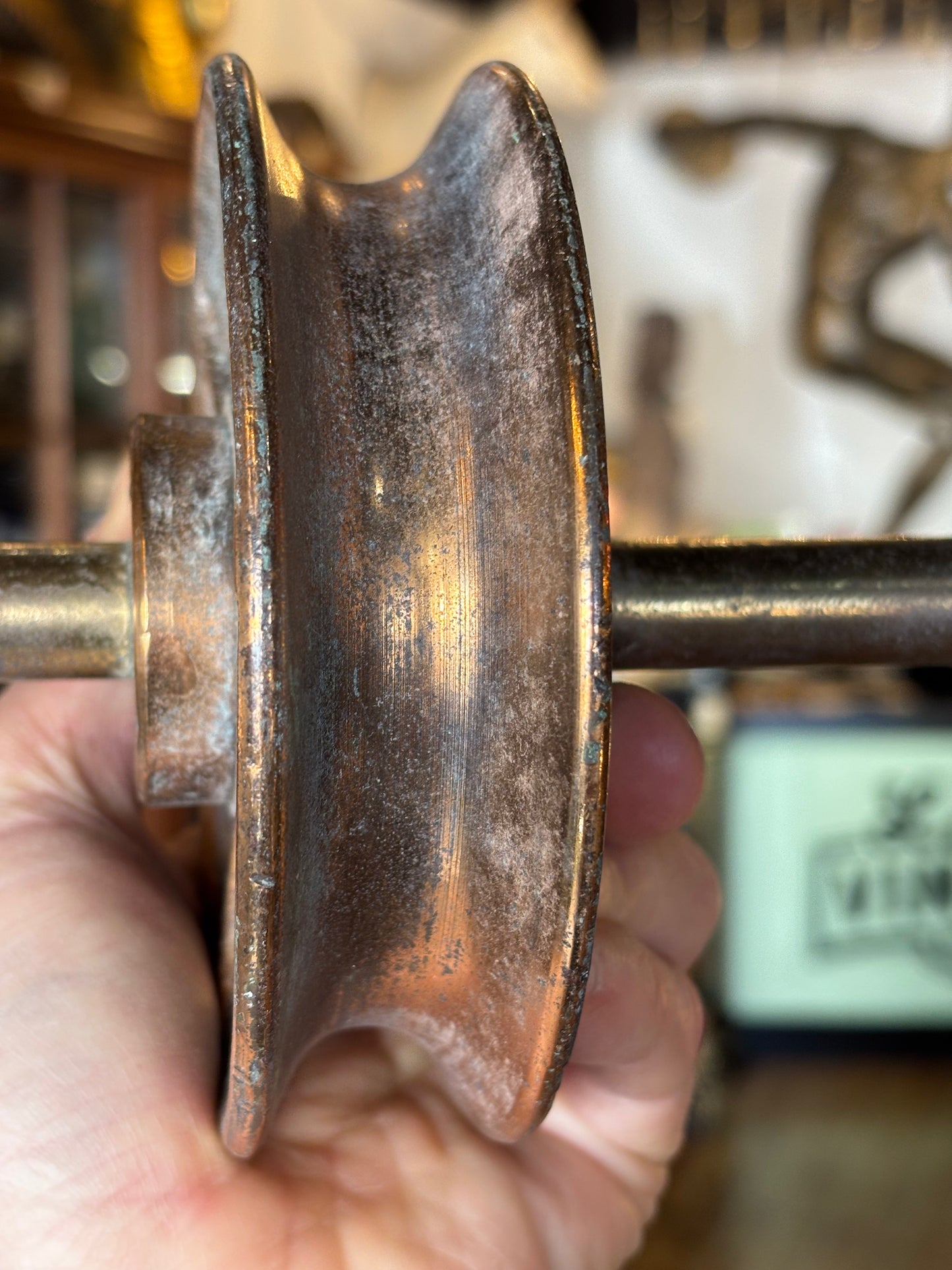 Antique Solid Bronze Industrial Pulley