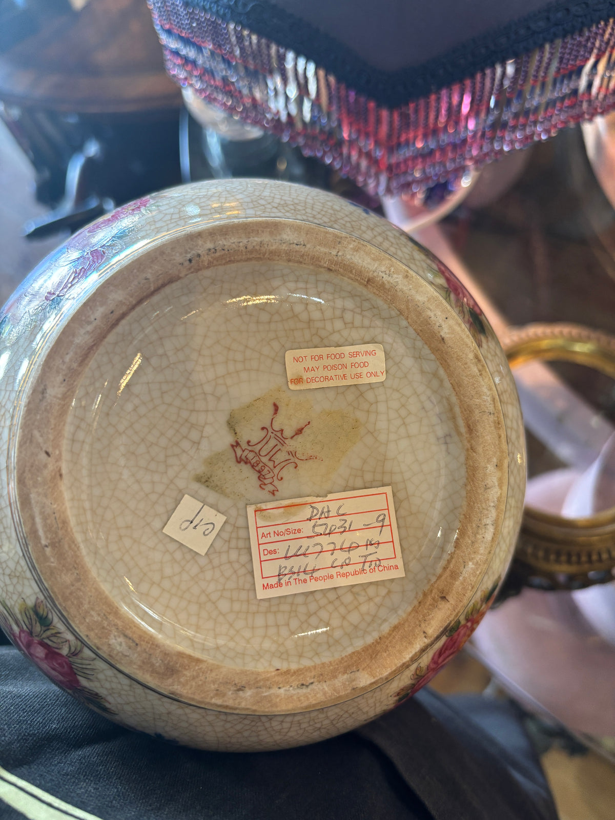 Beautiful Ceramic Pot/Urn with Brass Stand and Extensive Floral Decoration