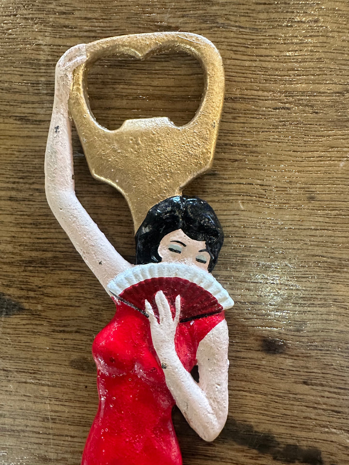 Vintage Style Cast Iron Pin-Up Girl Bottle Opener | Retro Flapper Lady with Fan