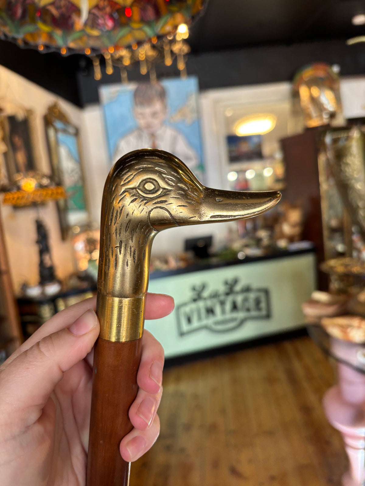 Vintage Brass Duck Head Walking Cane