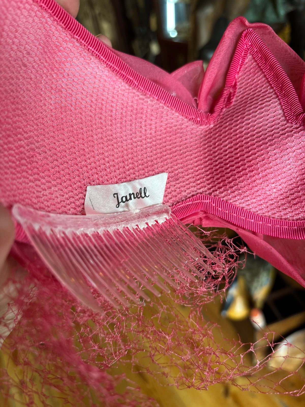 Vintage Janell Hot Pink Bow Half Hat with Veil