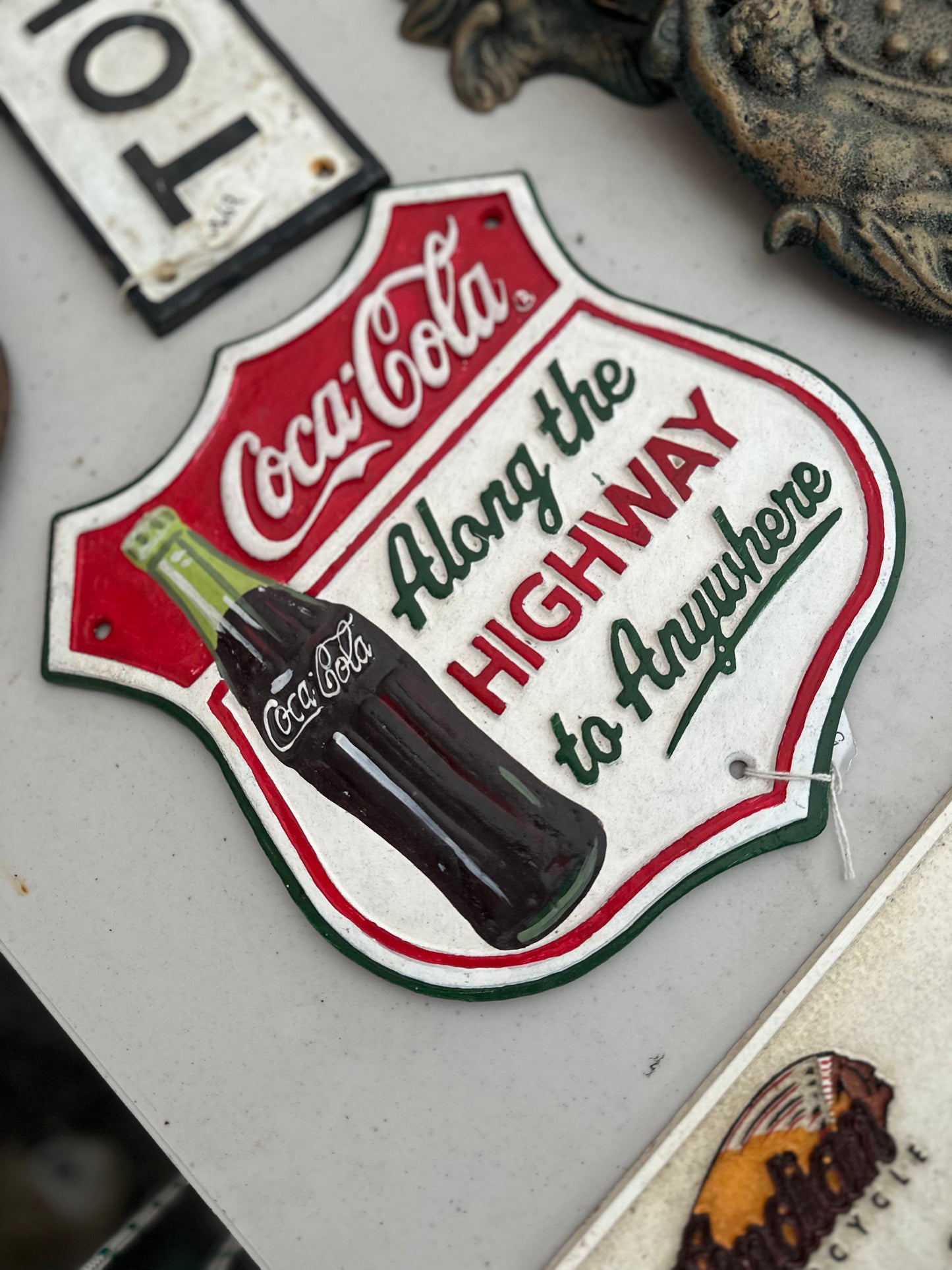 Cast Iron Coca-Cola Sign Reproduction | Vintage Coke Shield Highway Sign