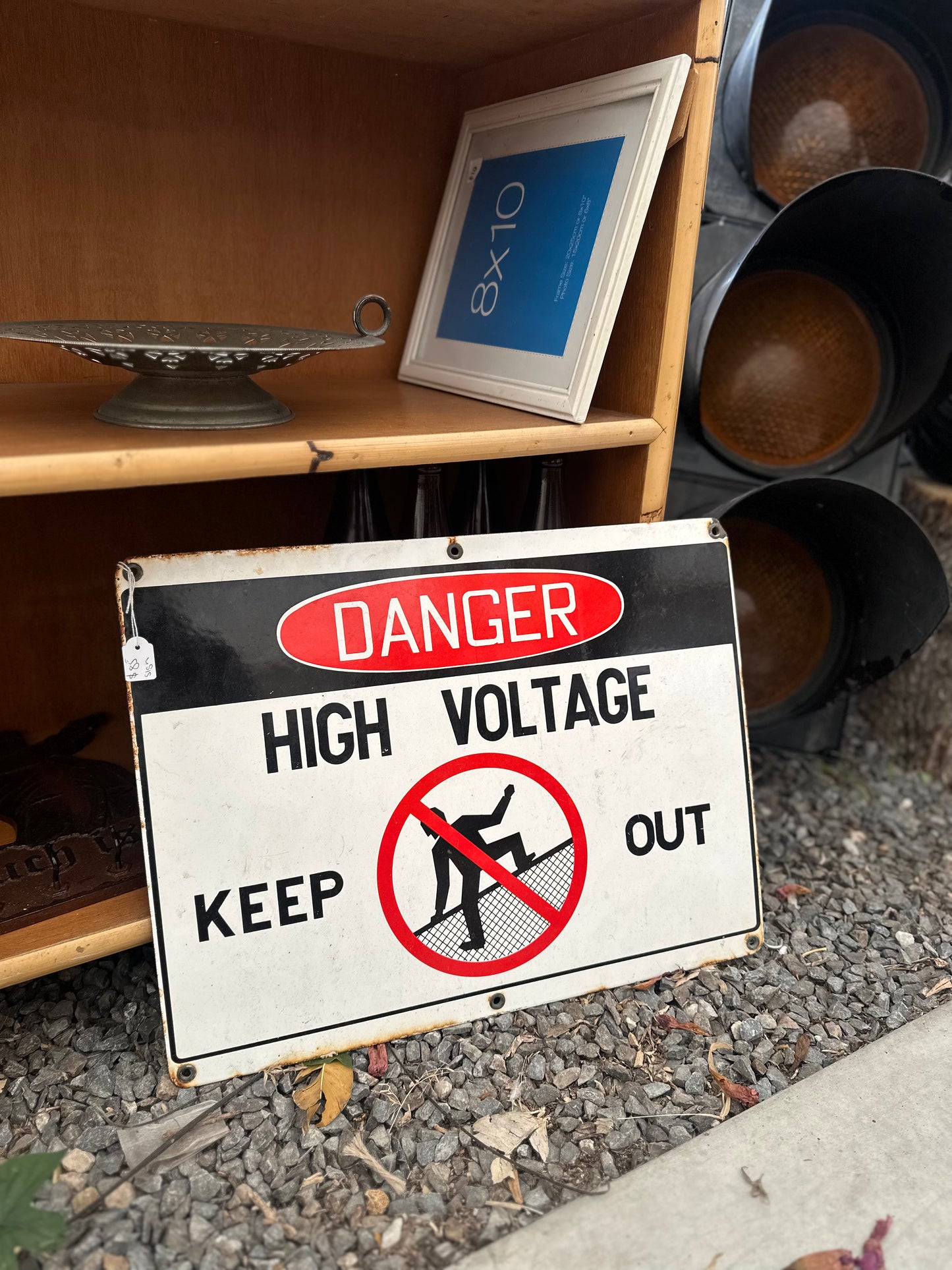 Vintage Metal Danger High Voltage Keep Out Sign - Industrial Automobilia Safety Signage