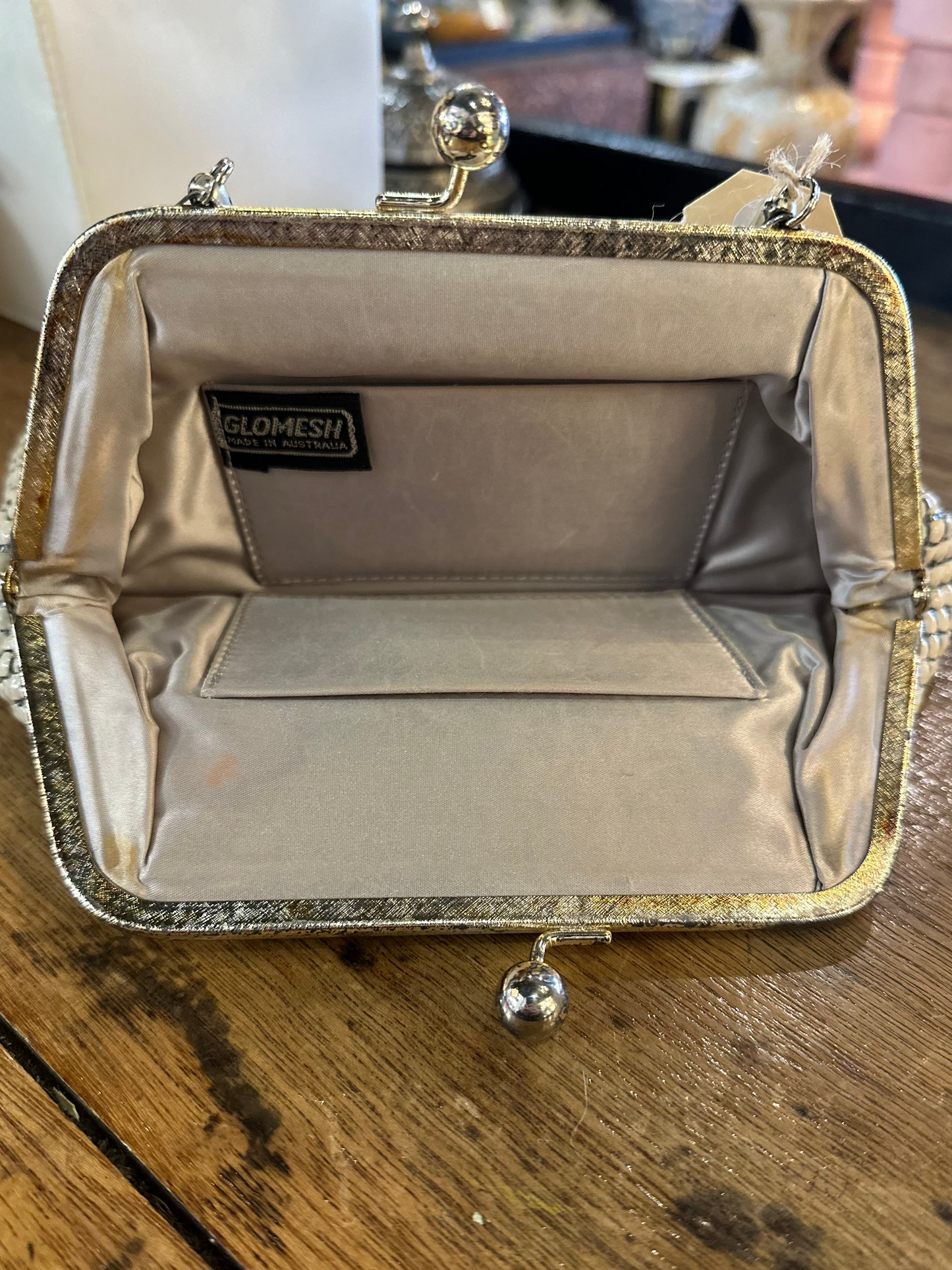Vintage Glomesh White Metal Mesh Evening Bag | 1970s Kiss-Lock Clutch Made in Australia