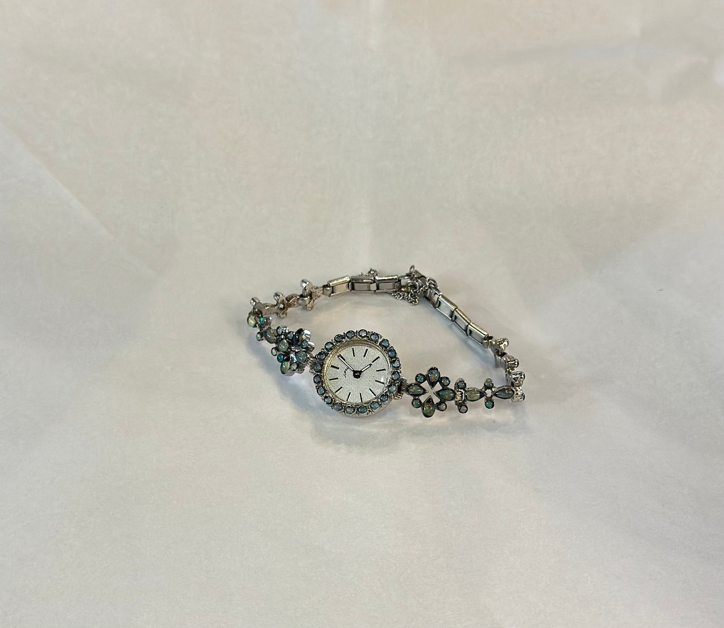 Vintage Jovial Swiss Made Mechanical Opal Cocktail Watch - Silver Tone Filigree Bracelet