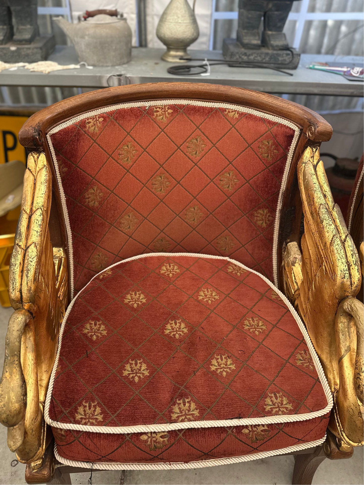 Vintage French Empire Style Gilt Swan Armchair | Neoclassical Statement Lounge Chair