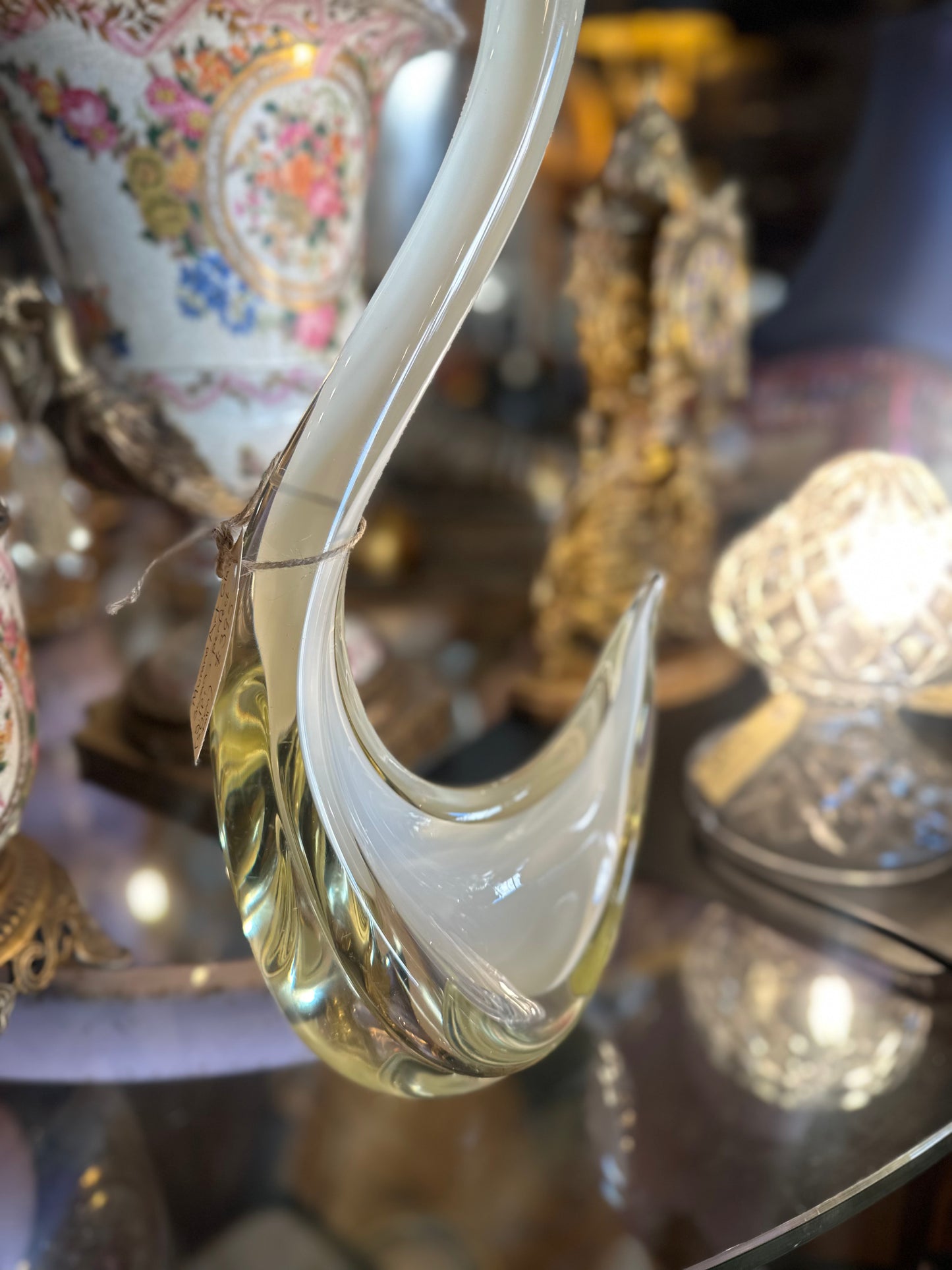 Vintage Italian Murano Art Glass White Swan Sculpture 50cm | Large Mid-Century Sommerso Venetian Glass Figurine
