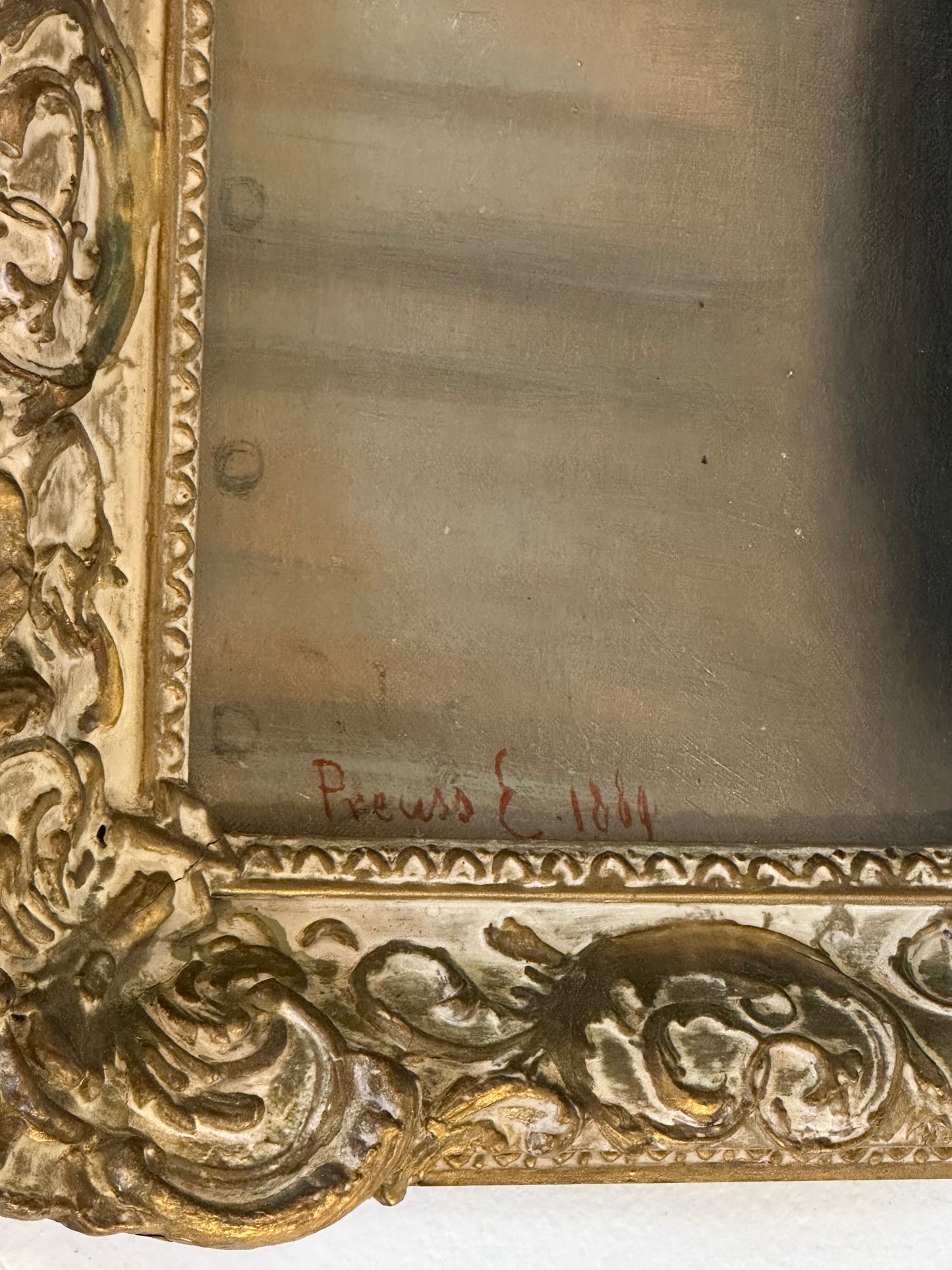 Antique 1884 Emil Preuss Oil Painting - Le Bouton de Rose (The Rose Bud) - Ornate Gilt Frame