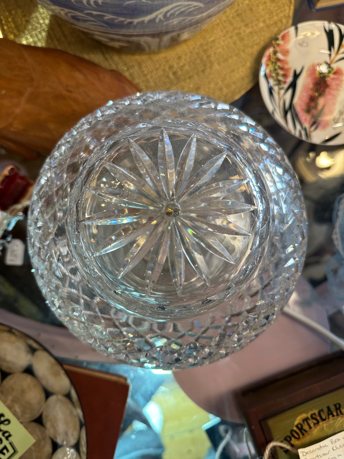 Vintage Art Deco Diamond Cut Crystal Mushroom Table Lamp