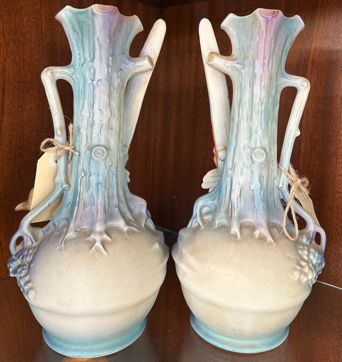 Vintage Austrian Bird Mantle Vases Pair – Pastel Ceramic Posy Vases “Austria 76”